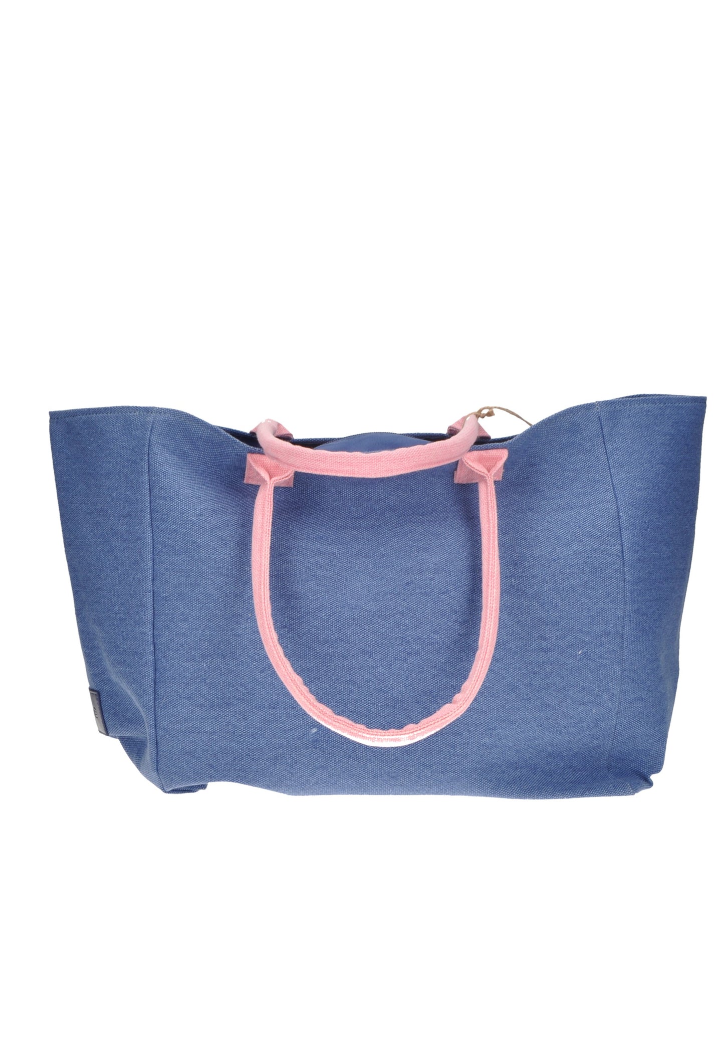 KBS33A01 Shopping KUVE' bag in blue with pink handles, ideal for beach days, 54x32x23 cm size, stylish and durable.