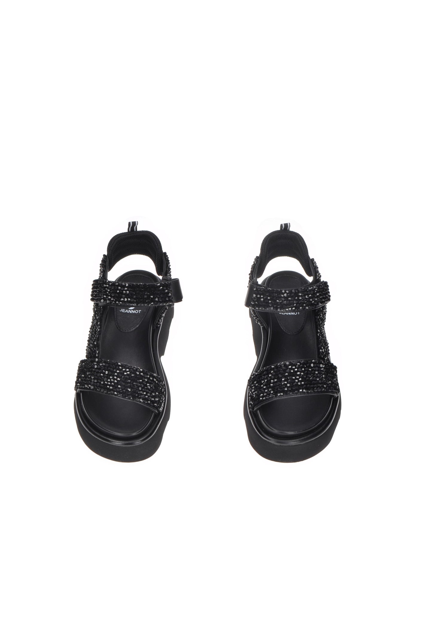 TJ524 Sandalo JEANNOT Alicia in pelle e tessuto con strass e chiusura velcro, suola in gomma alta 5 cm.