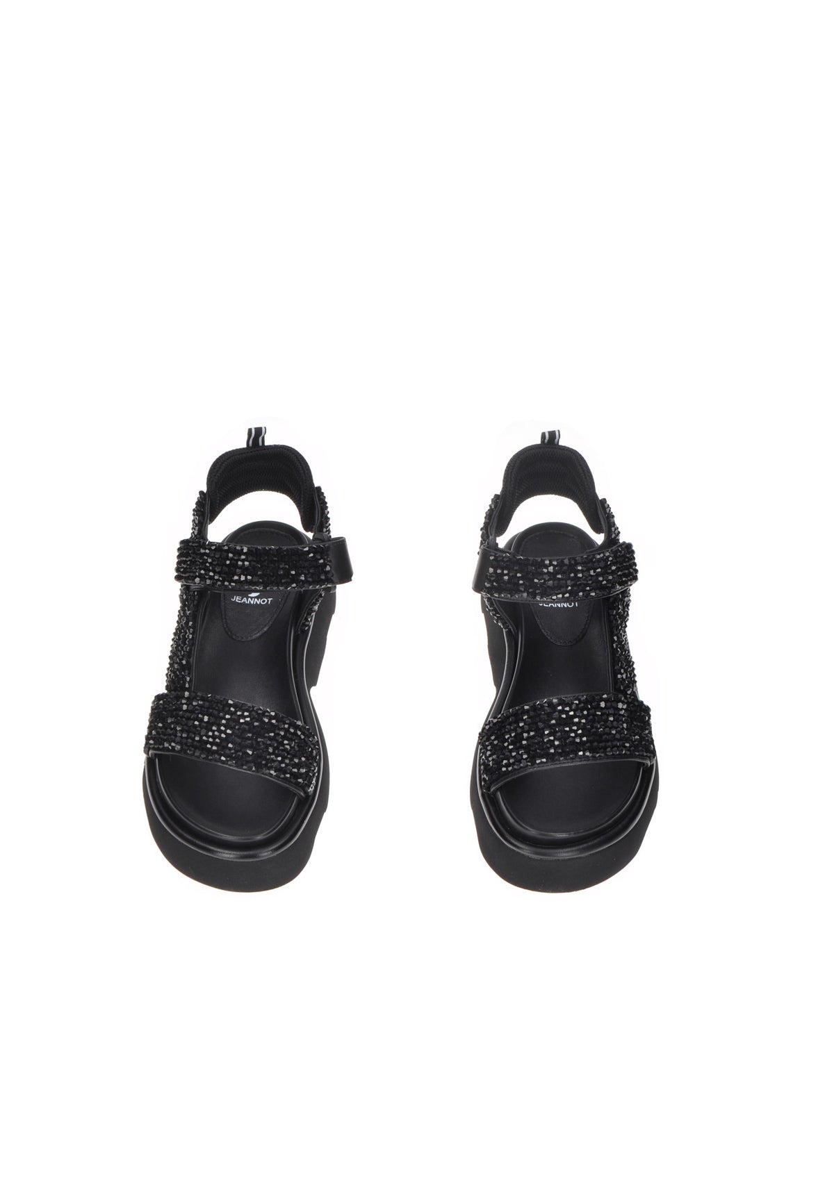 TJ524 Sandalo JEANNOT Alicia in pelle e tessuto con strass e chiusura velcro, suola in gomma alta 5 cm.