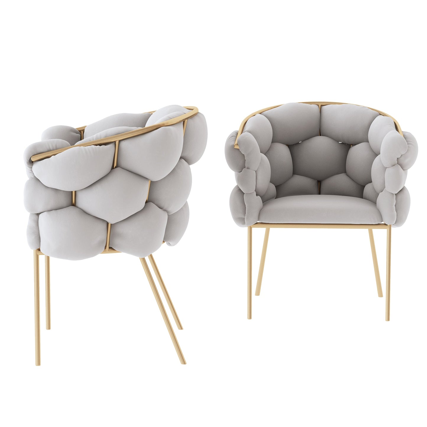 "Soccer Ball" Armchair with Grey Plush Fabric Upholstery and Golden Iron Base - Dimensions 67x59x75