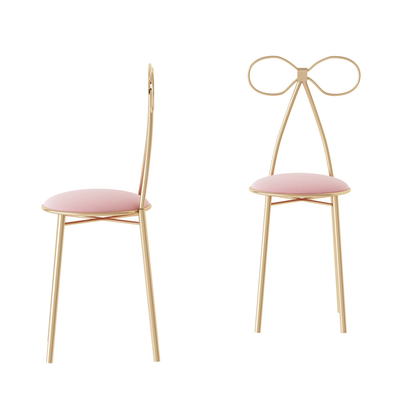 Butterfly chair in pink velvet fabric with golden iron frame
