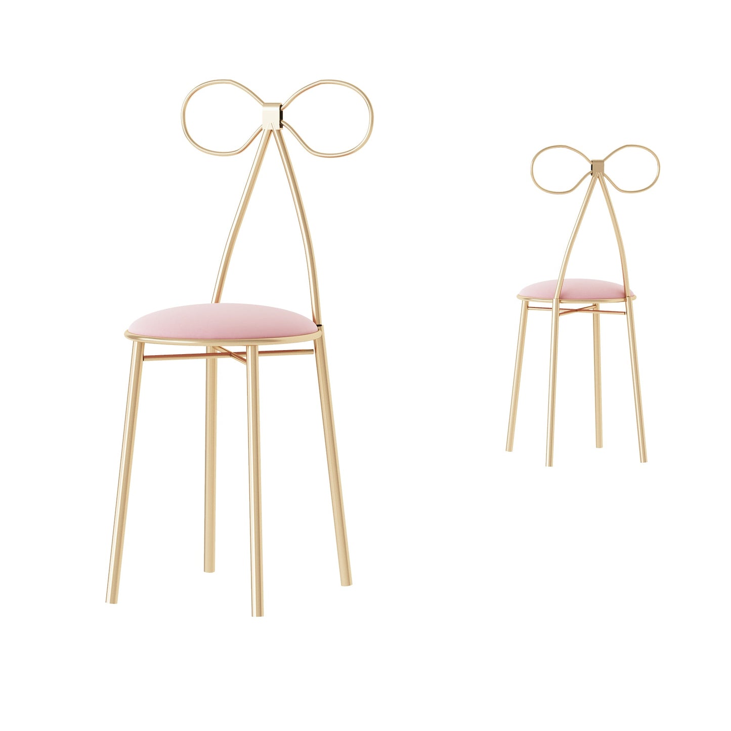 Butterfly chair in pink velvet fabric with golden iron frame