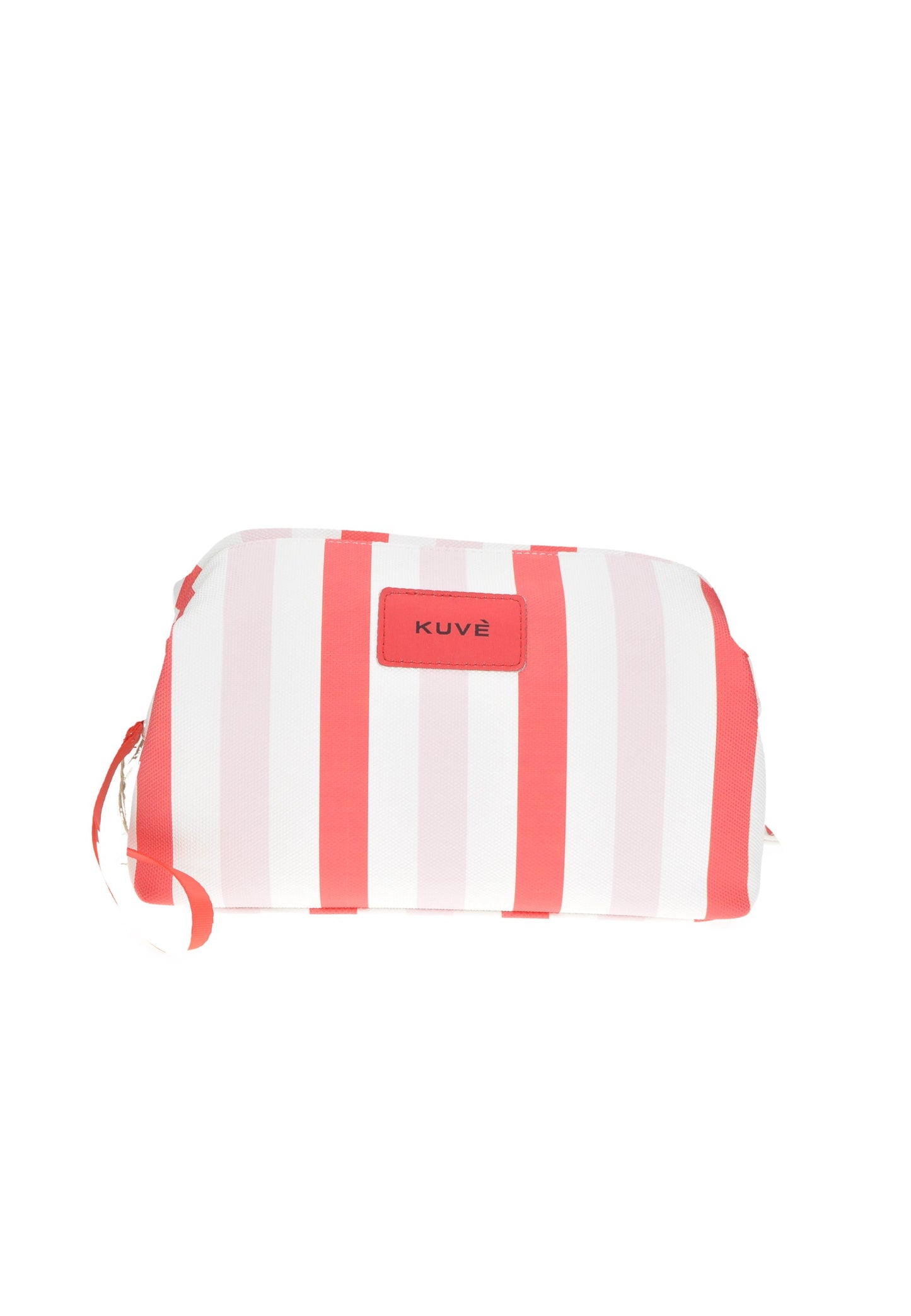 KBE31A661 Pochette KUVE' mare Medeira, strisce rosa e bianche, chiusura con cerniera, dimensioni 24x17x13 cm.