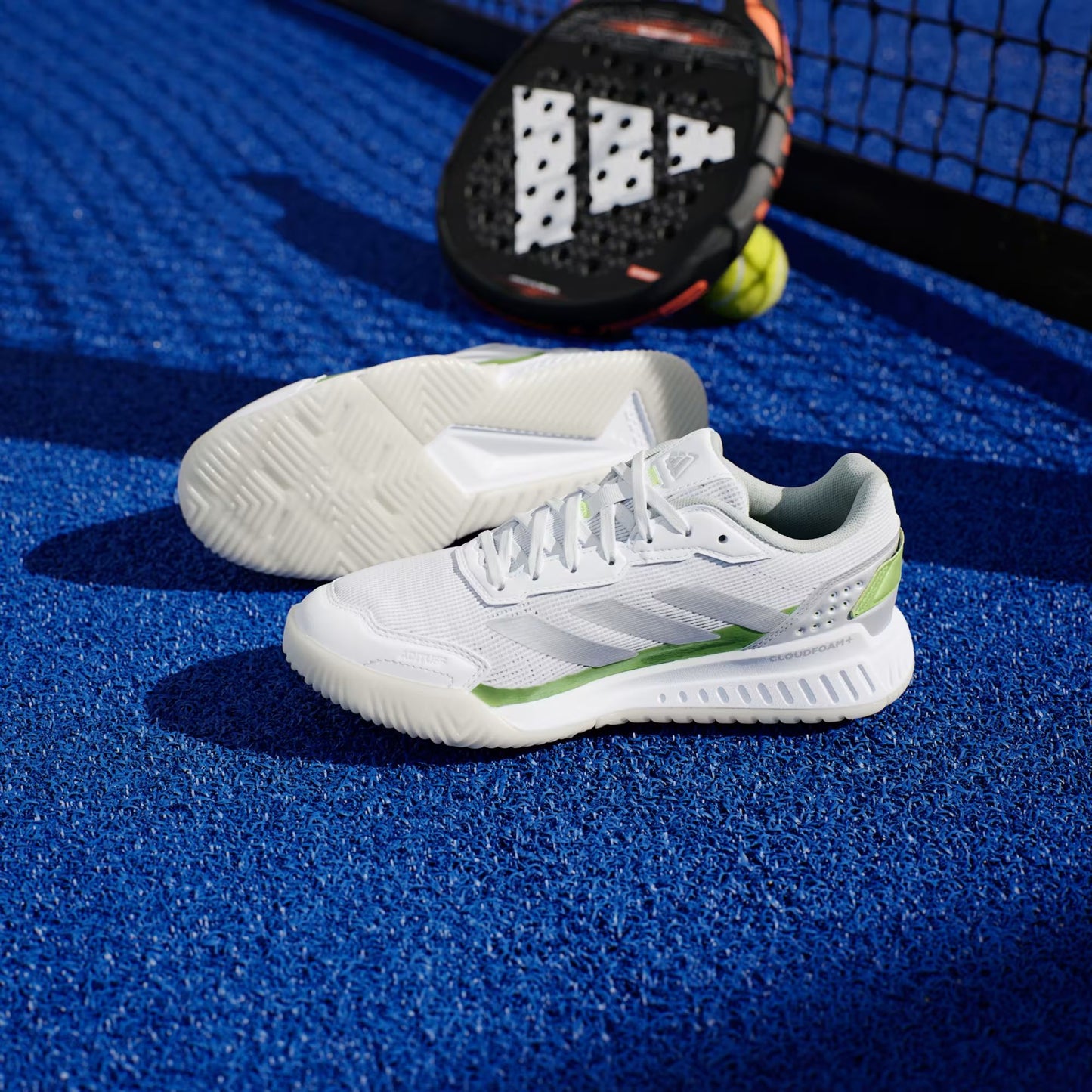 Courtquick Damen-Padelschuhe, Wolkenweiß/Silbermetallic/Zitronengelb