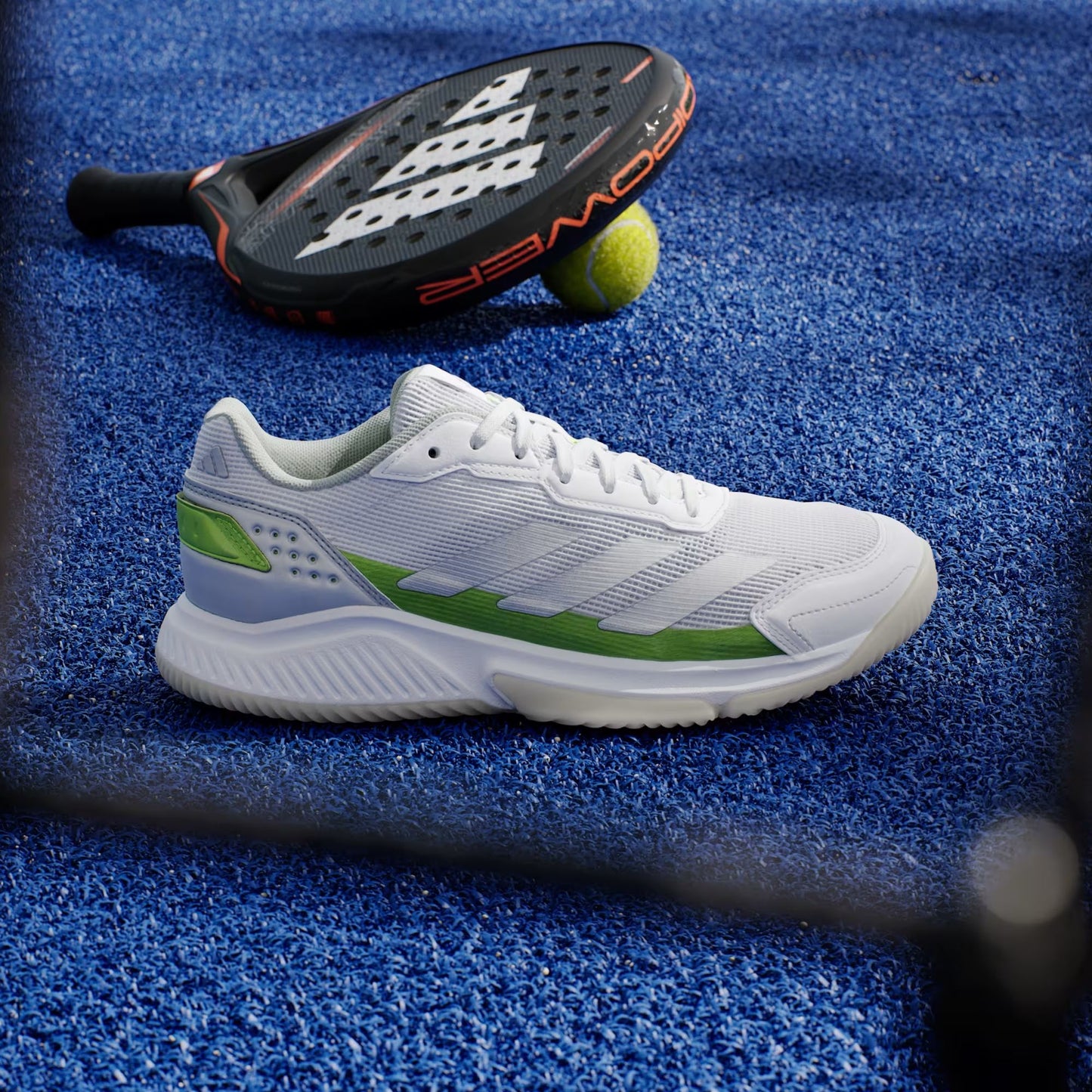 Courtquick Damen-Padelschuhe, Wolkenweiß/Silbermetallic/Zitronengelb