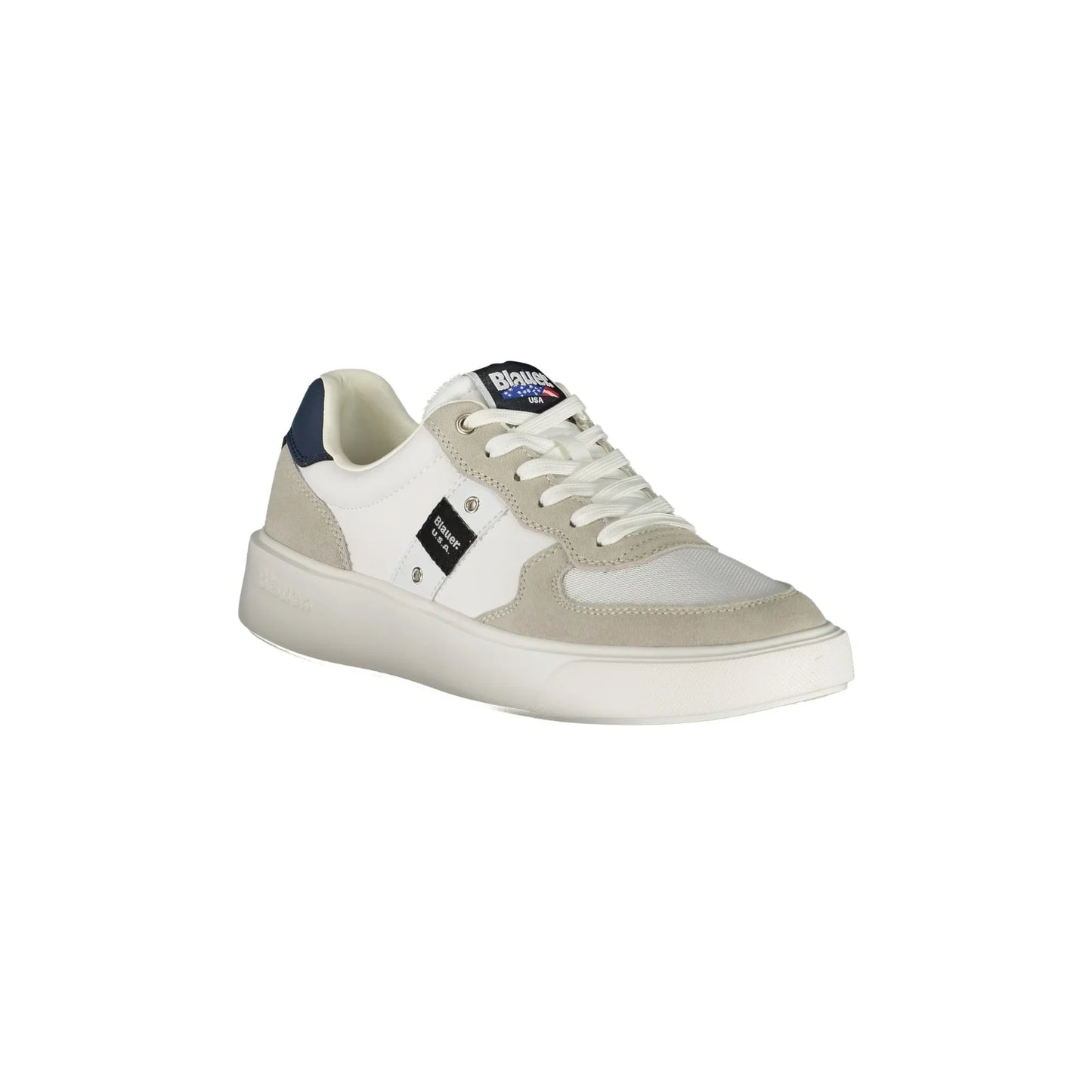 BLAUER Men's White Sneakers with Contrasting Details and Applique