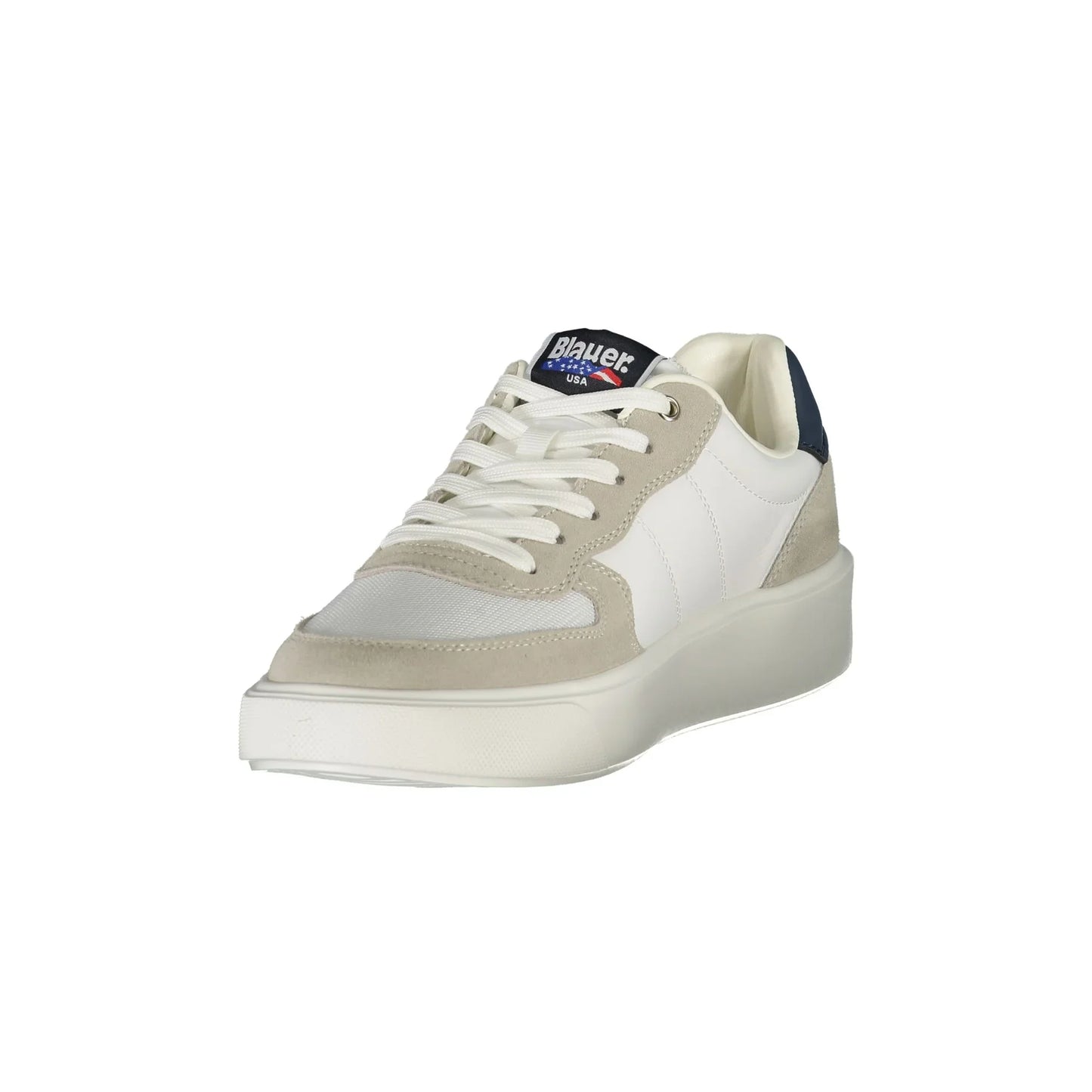 BLAUER Men's White Sneakers with Contrasting Details and Applique