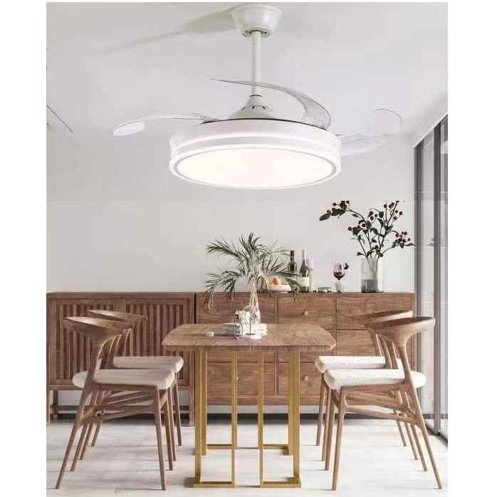 Wisdom Deckenventilator und Deckenleuchte 60W LED-Kronleuchter mit einziehbaren Flügeln