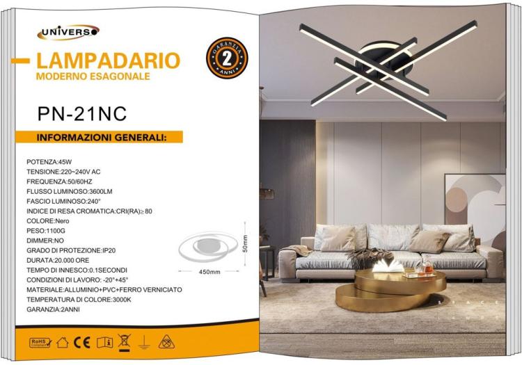 Modern LED Ceiling Light 45 Watt Black Chandelier Lamp Warm 3000K