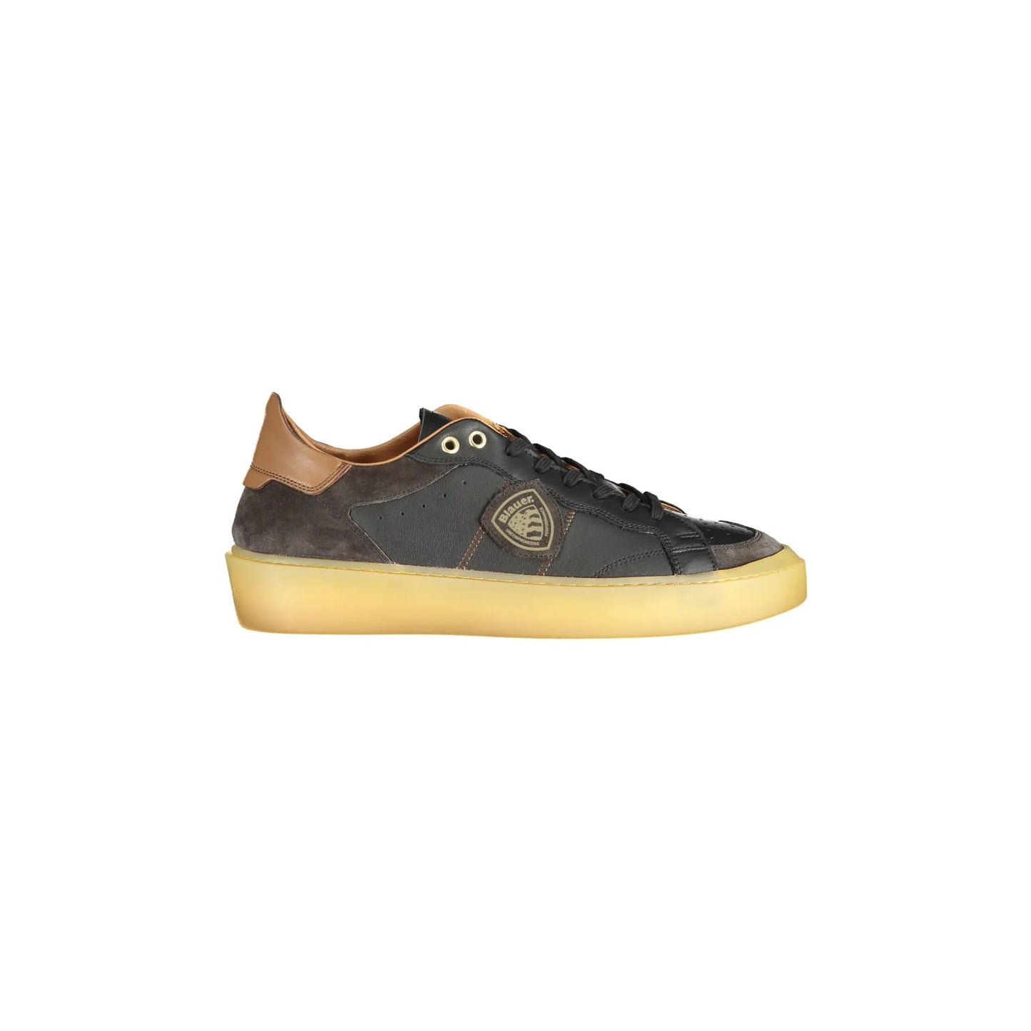 BLAUER Herren-Sportschuhe aus schwarzem Leder mit kontrastierenden Details