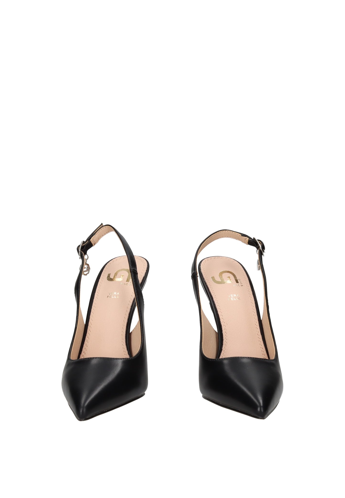 GP907 Decollete aperto dietro GOLD&GOLD elegant black heels with slingback design and pointed toe.