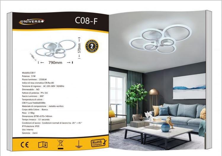 6-Light LED Ceiling Chandelier Circles Modern Ceiling Light Cold White Light
