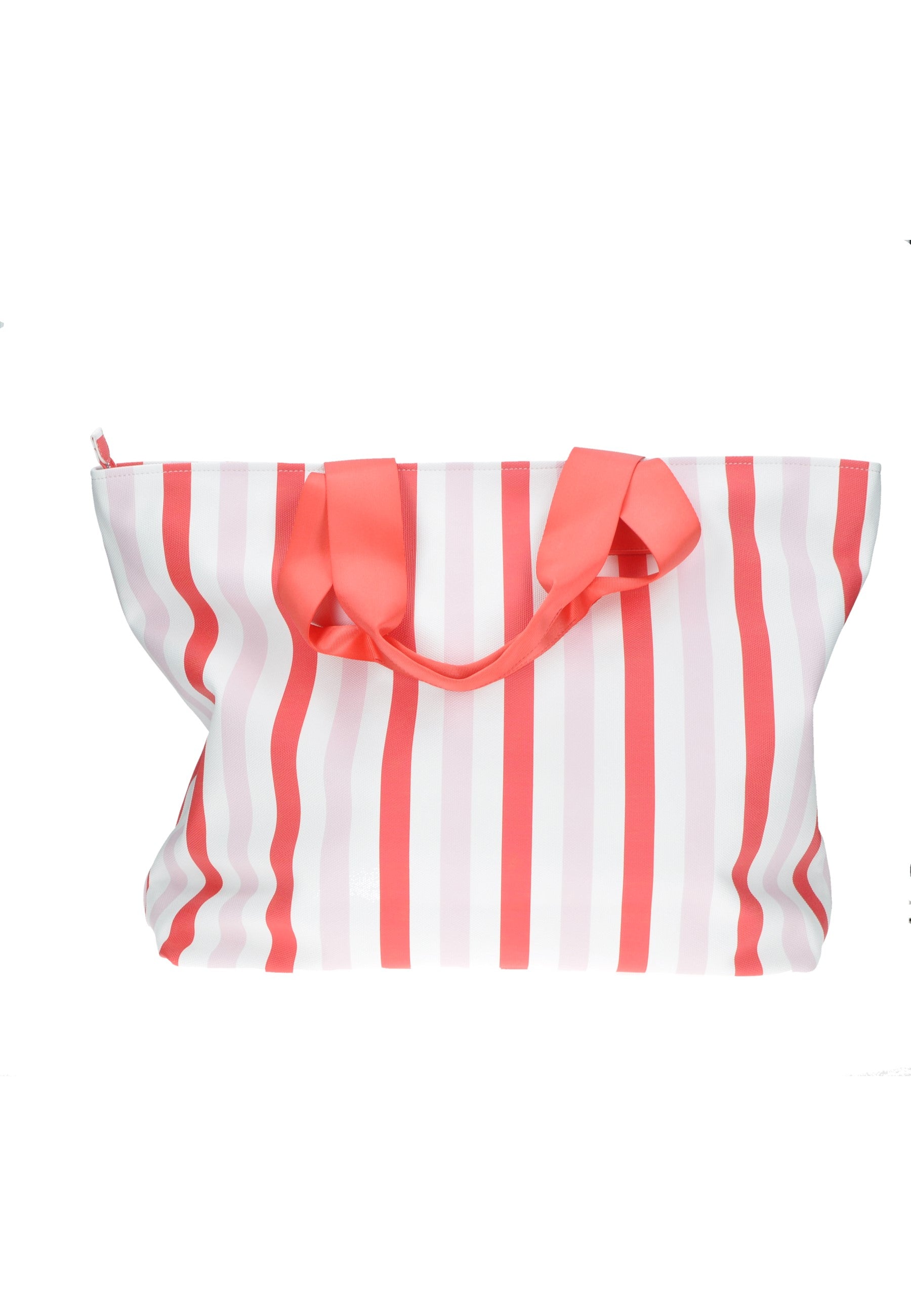 Shopping KUVE' bag in pink and white stripes, eco-leather, spacious design for beach and casual outings.