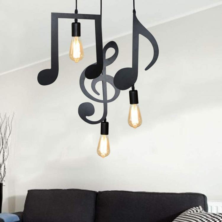 Pendant Light Black LED Lamp Holder 2 Musical Notes Modern E27 B01N3