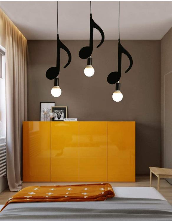Pendant Light Black LED Lamp Holder 2 Musical Notes Modern E27 B01N3