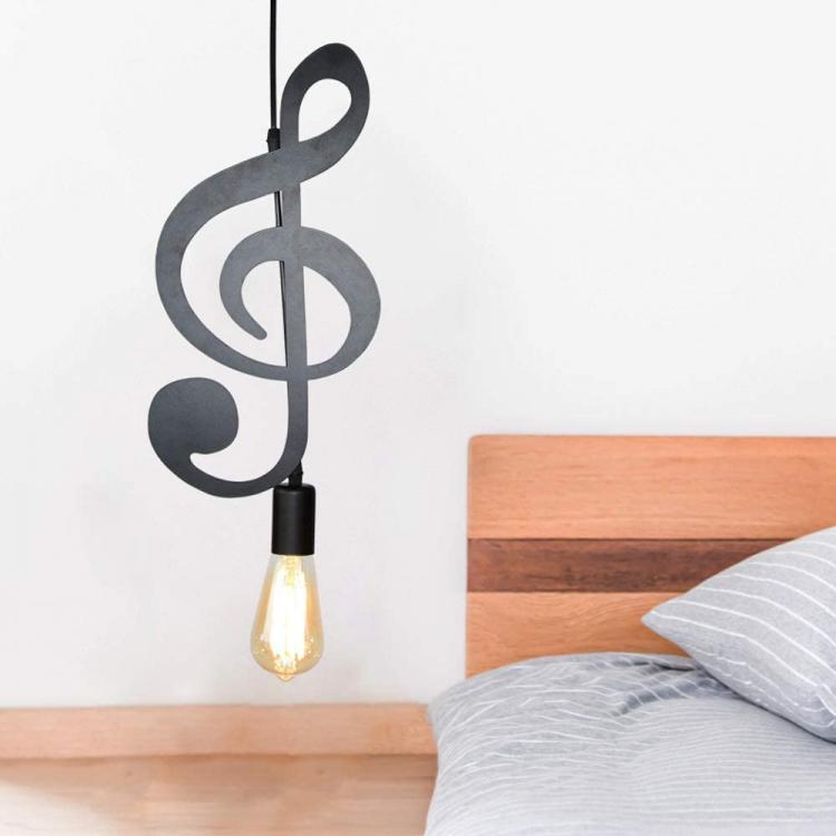 Modern E27 LED Musical Note Black Pendant Light Lamp Holder B01N1