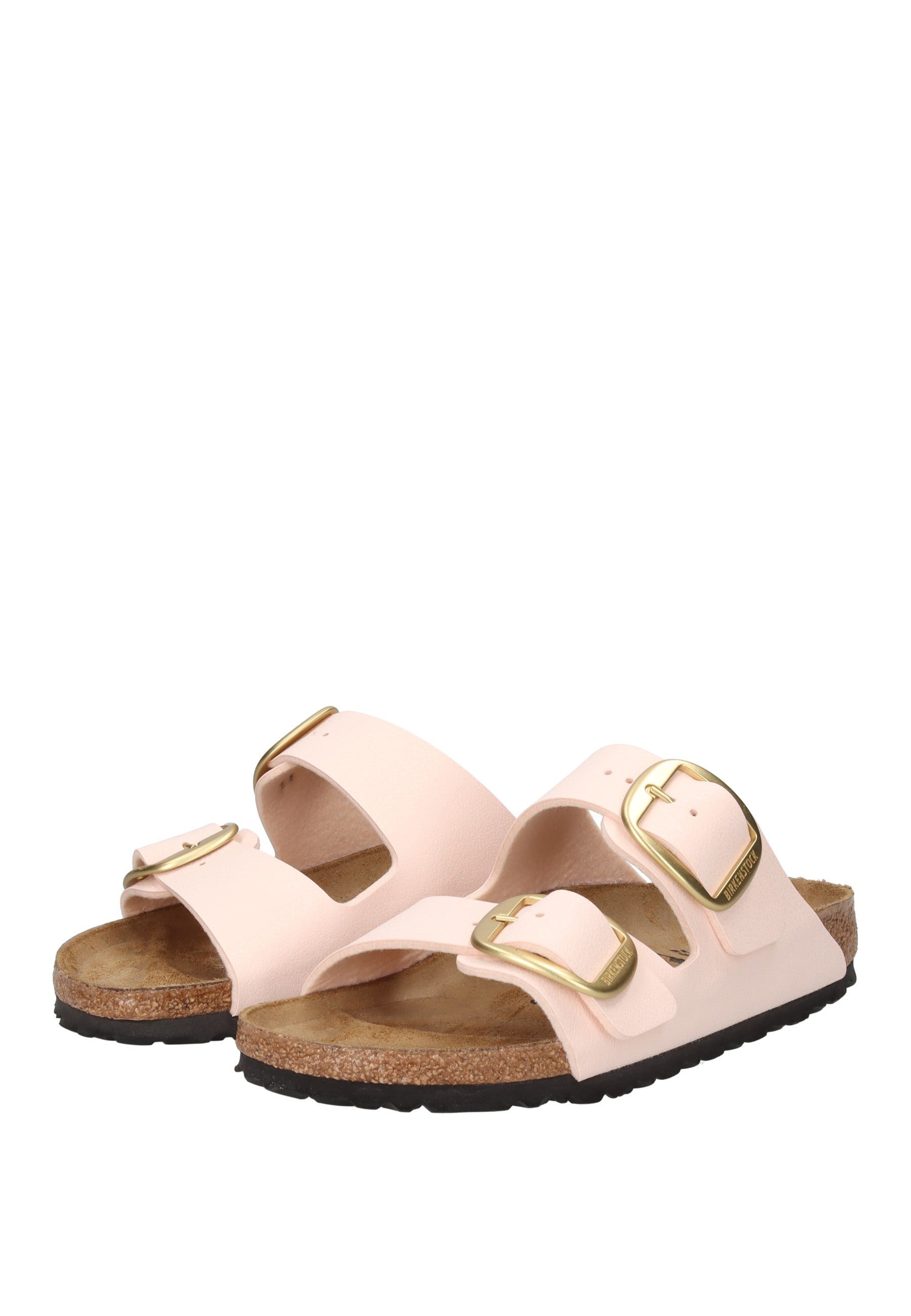 1031566 Sandalo BIRKENSTOCK in rosa con fibbie metalliche regolabili e plantare anatomico in sughero.