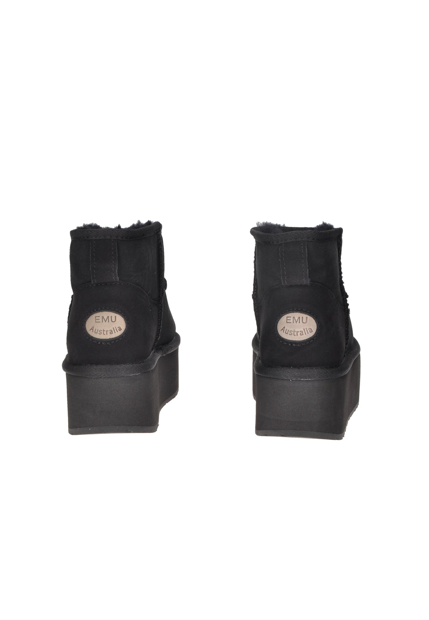 W13082 Boot EMU AUSTRALIA, black micro flatform boots with Australian wool lining and high rubber sole.