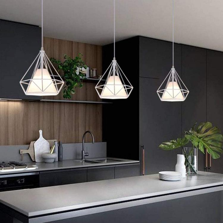 Modern Design Chandelier with White Metal Frame and Fabric E27 Bulb | B20-B