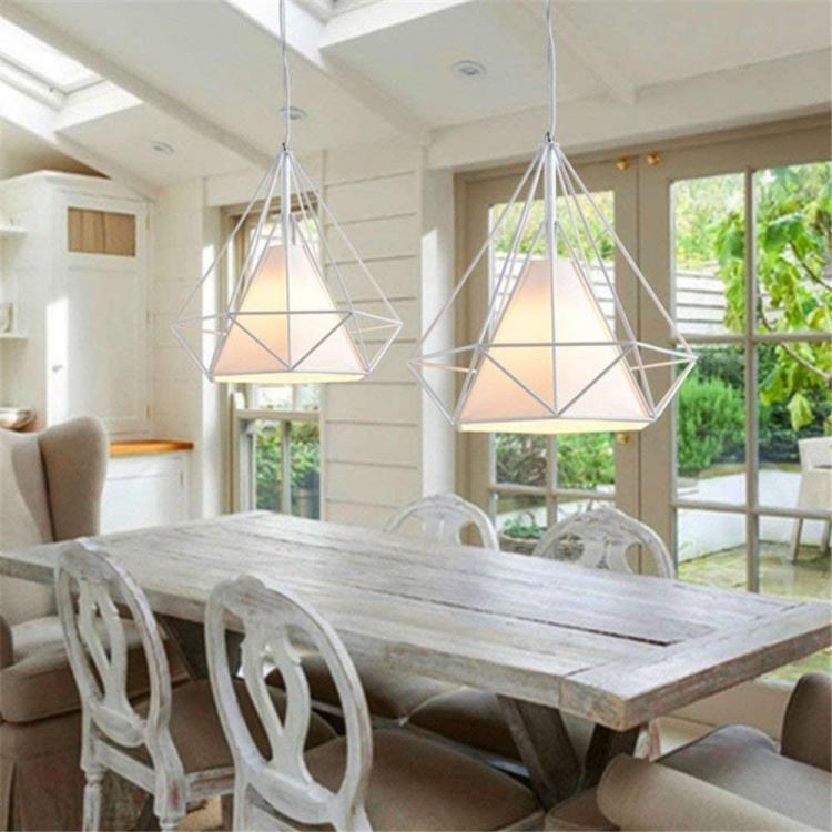 Modern Design Chandelier with White Metal Frame and Fabric E27 Bulb | B20-B