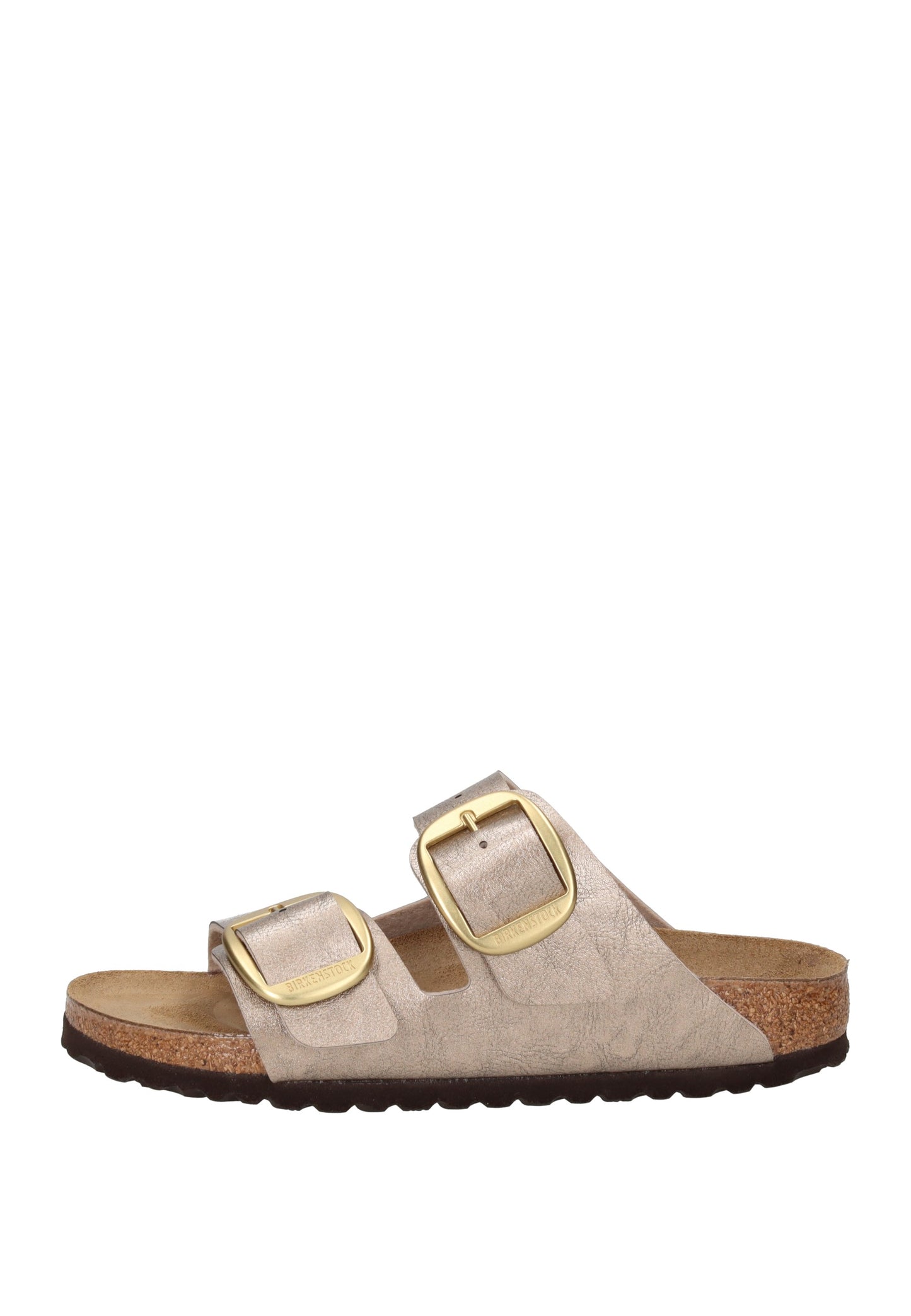 1020882 Sandalo BIRKENSTOCK con fibbie oro e plantare in sughero e lattice, modello Arizona Big Buckle.