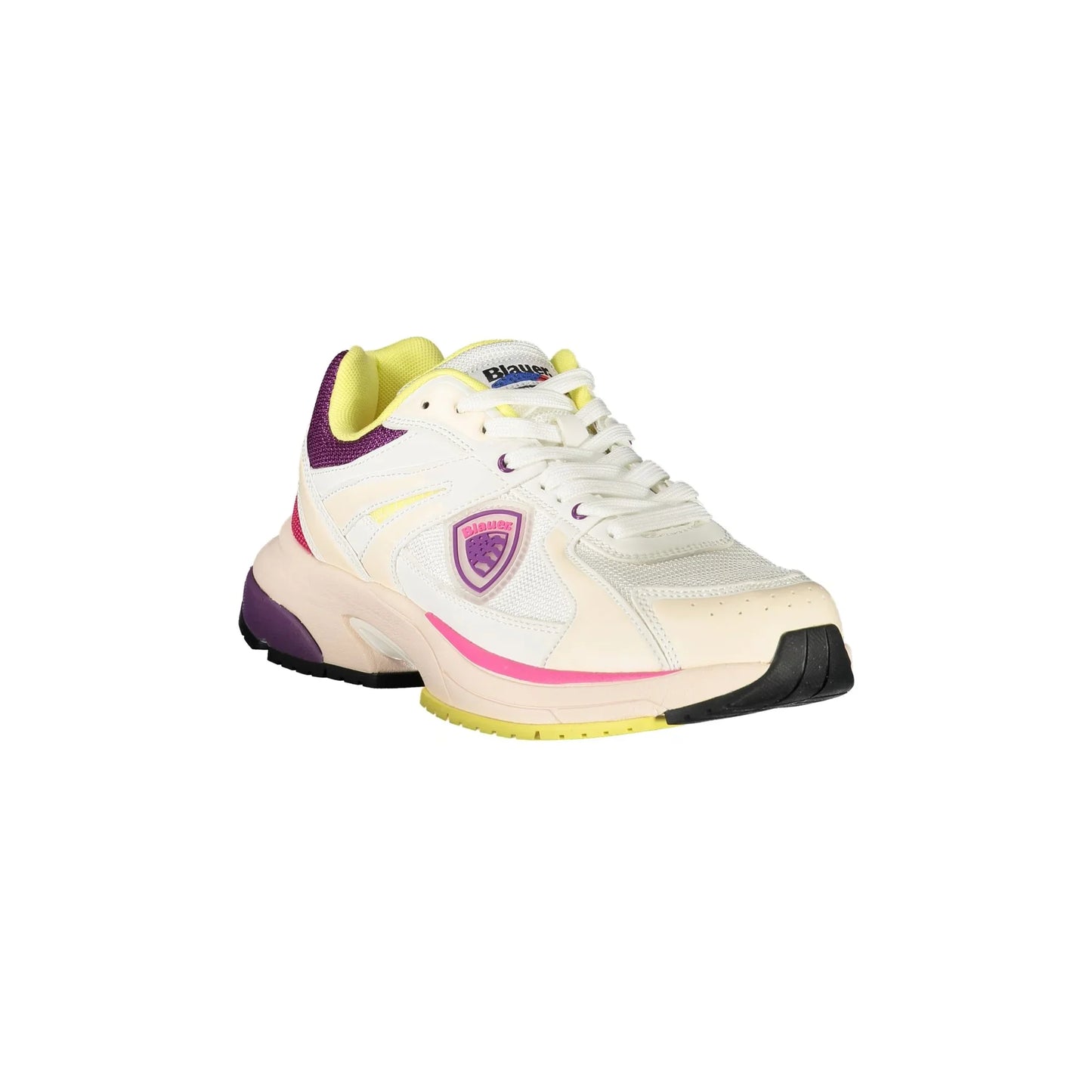 BLAUER Damen-Sneaker in Weiß mit Schnürung und lila/rosa/gelben Details