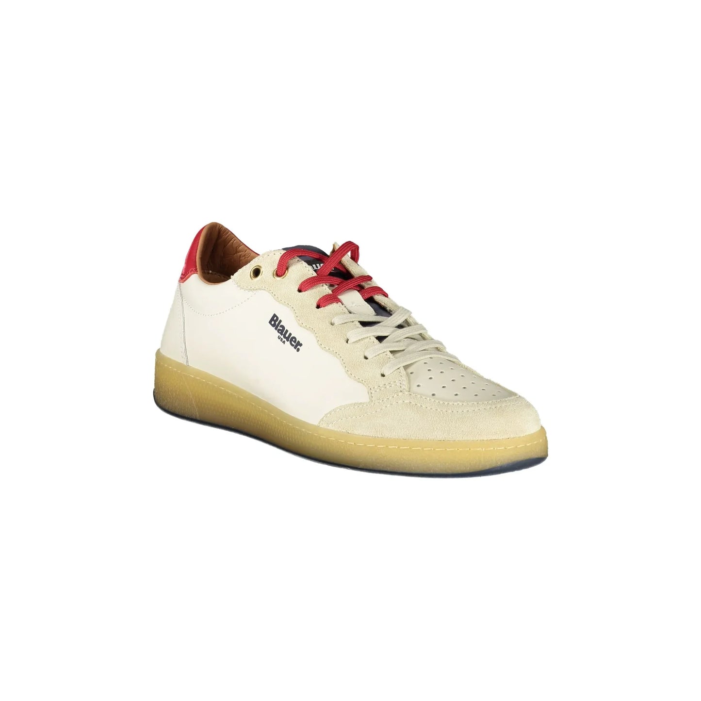 BLAUER Sneakers Uomo Bianche con Doppio Laccio e Dettagli Blu/Rosso
