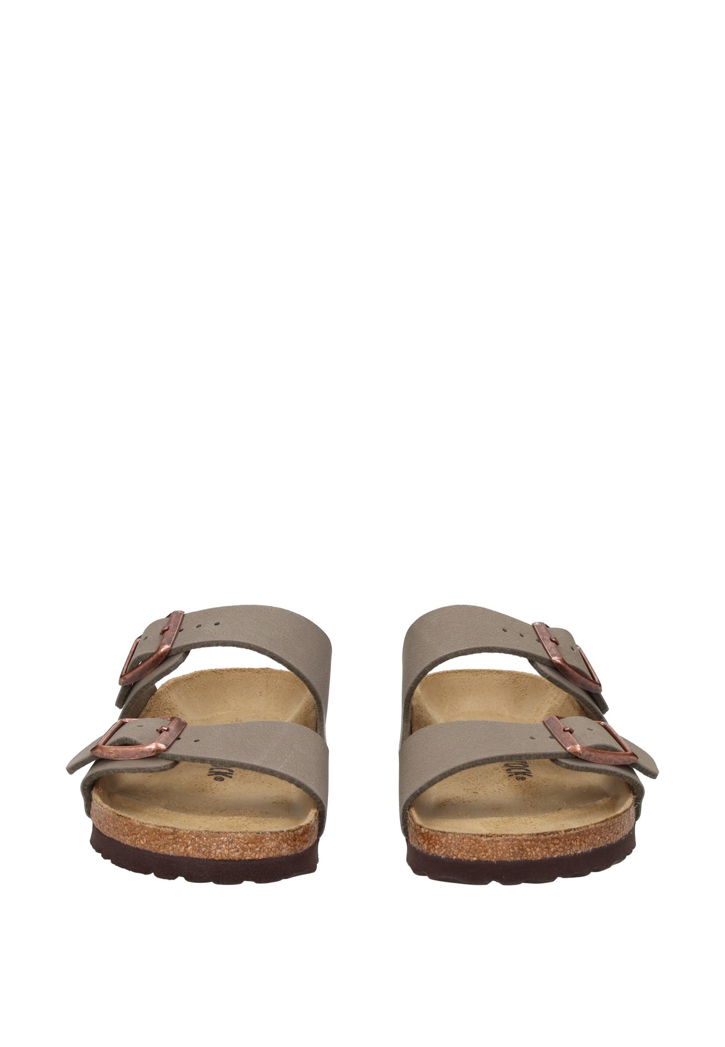 151213 Sandalo BIRKENSTOCK front view of Arizona BS with two adjustable straps and anatomical cork-latex footbed.
