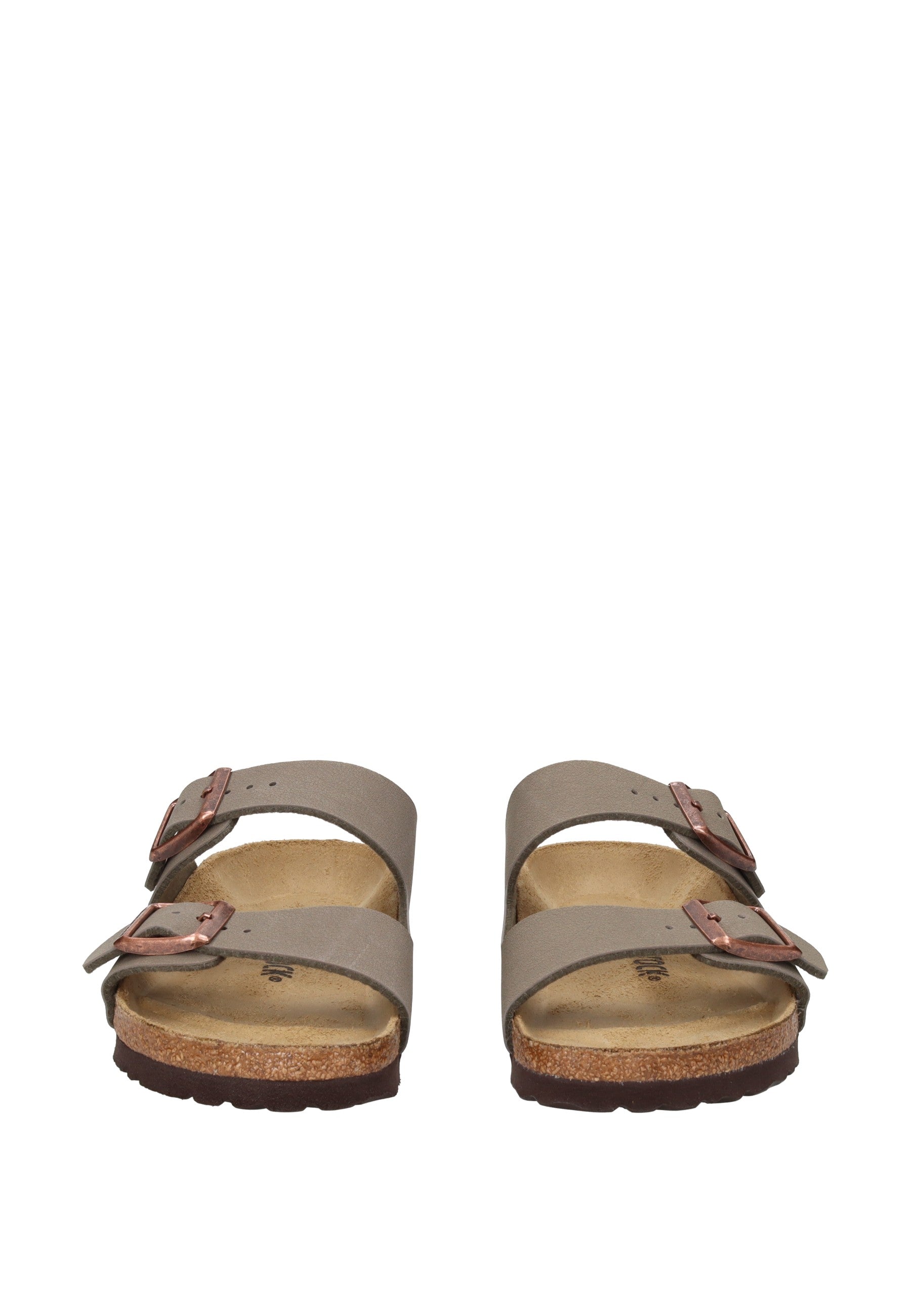 151213 Sandalo BIRKENSTOCK front view of Arizona BS with two adjustable straps and anatomical cork-latex footbed.