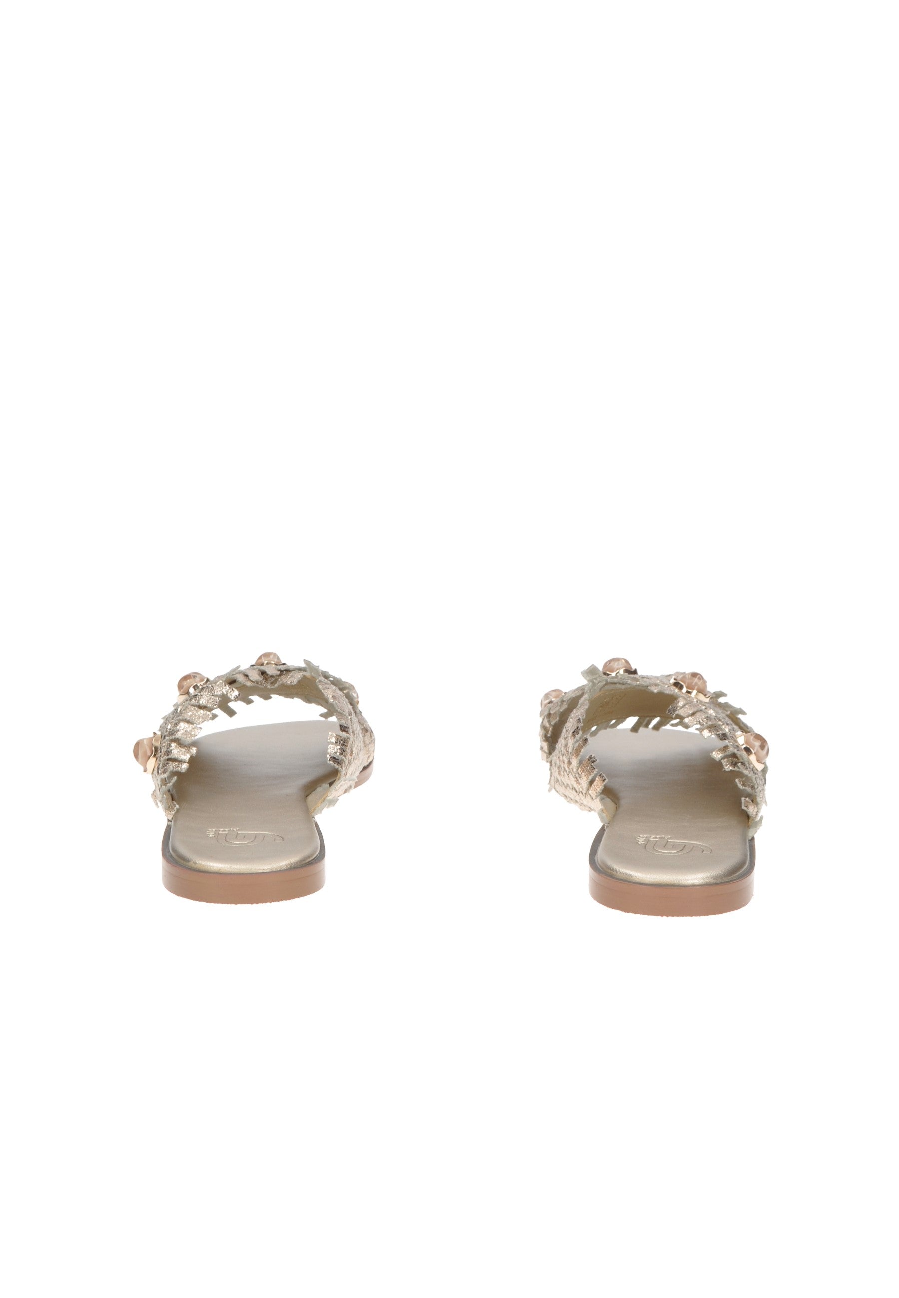 Rear view of GH70 Sandalo GOLD&GOLD with stylish embellishments and a comfortable footbed.