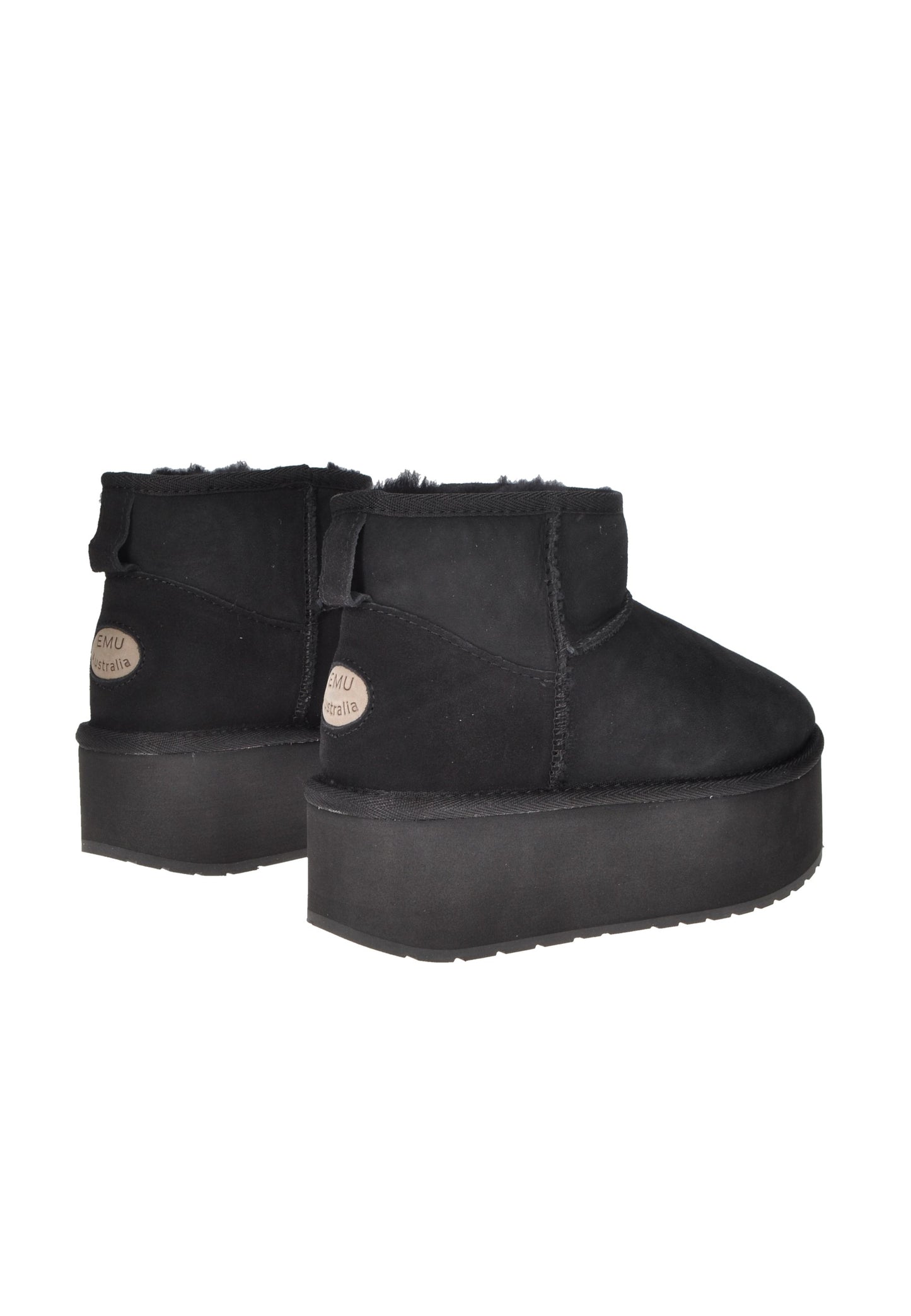 W13082 Boot EMU AUSTRALIA black micro flatform shoes with soft Australian sheepskin lining.