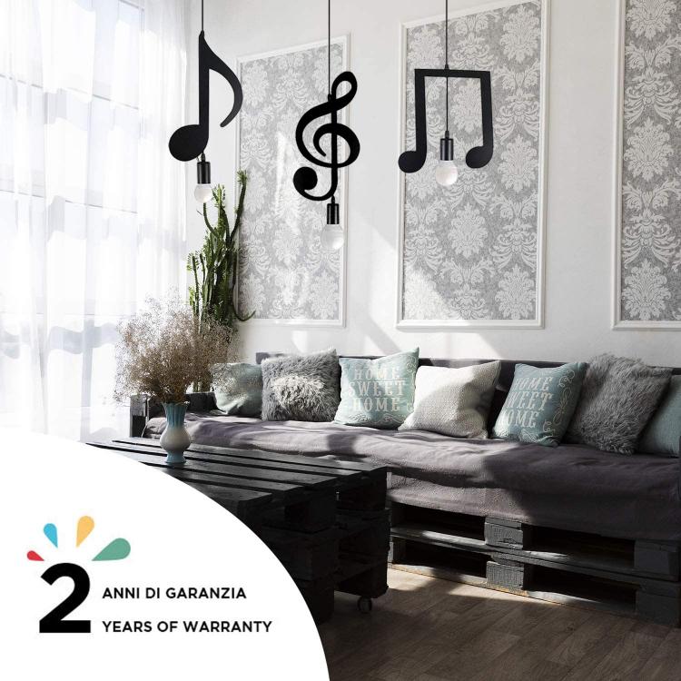 Pendant Light Black LED Lamp Holder 2 Musical Notes Modern E27 B01N3