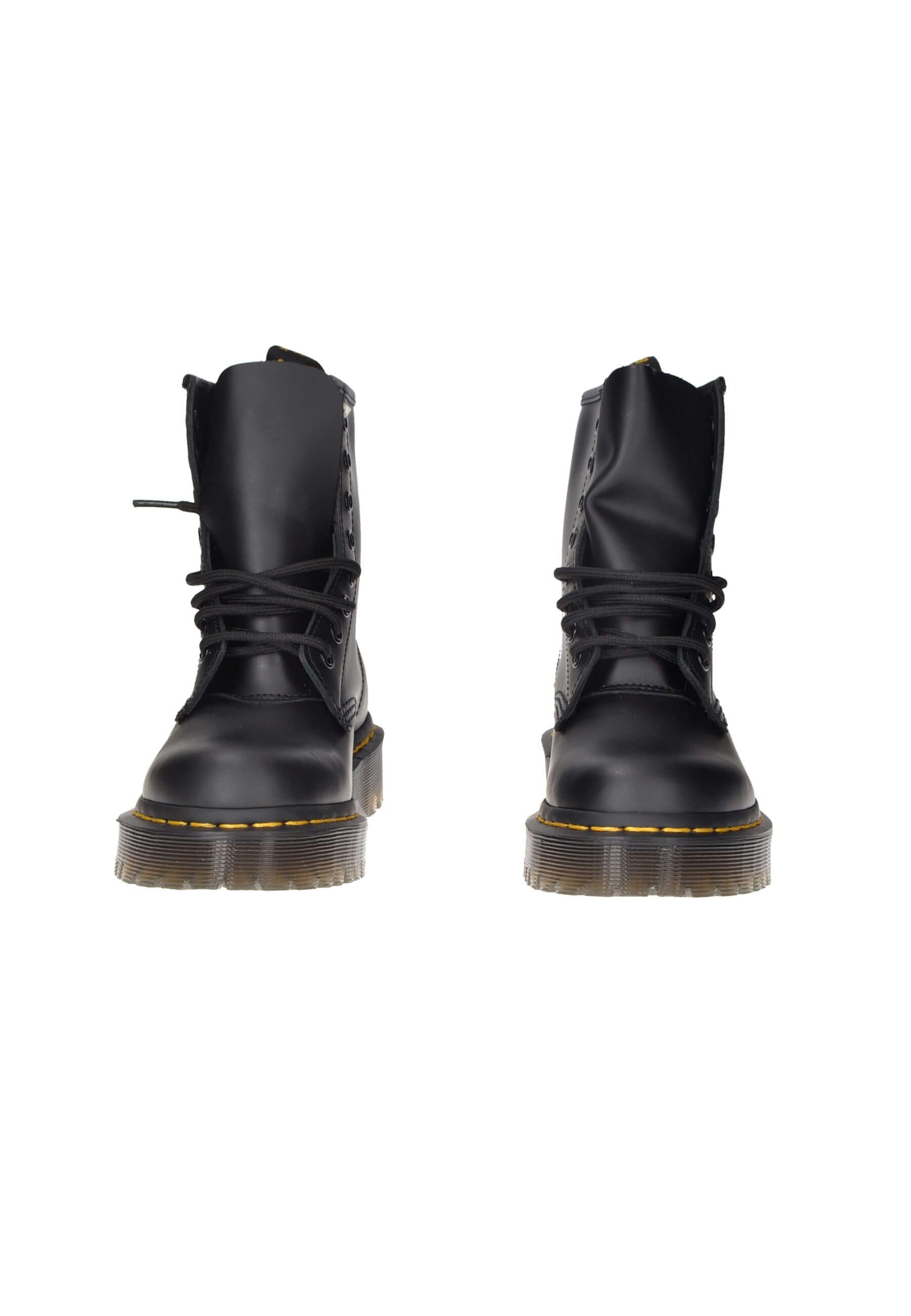 Black Dr. Martens 1460 Bex boots with laces and rubber sole, perfect for a bold and edgy style.