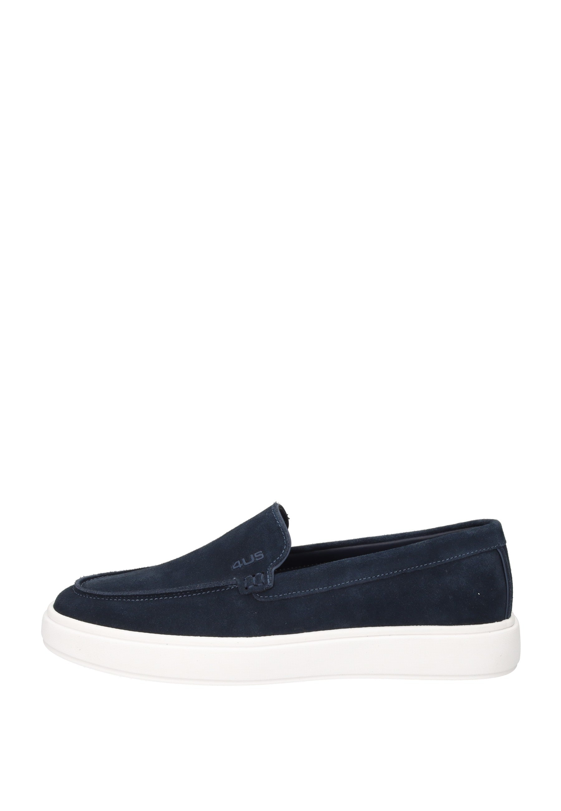 HM25045-01 Mocassino PACIOTTI 4US in pregiato camoscio blu con suola in gomma per comfort e stile.