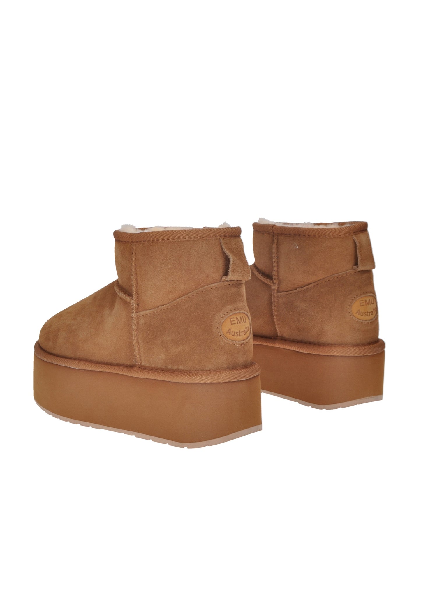 W13082 Boot EMU AUSTRALIA in brown suede with micro flatform, featuring soft Australian shearling lining.