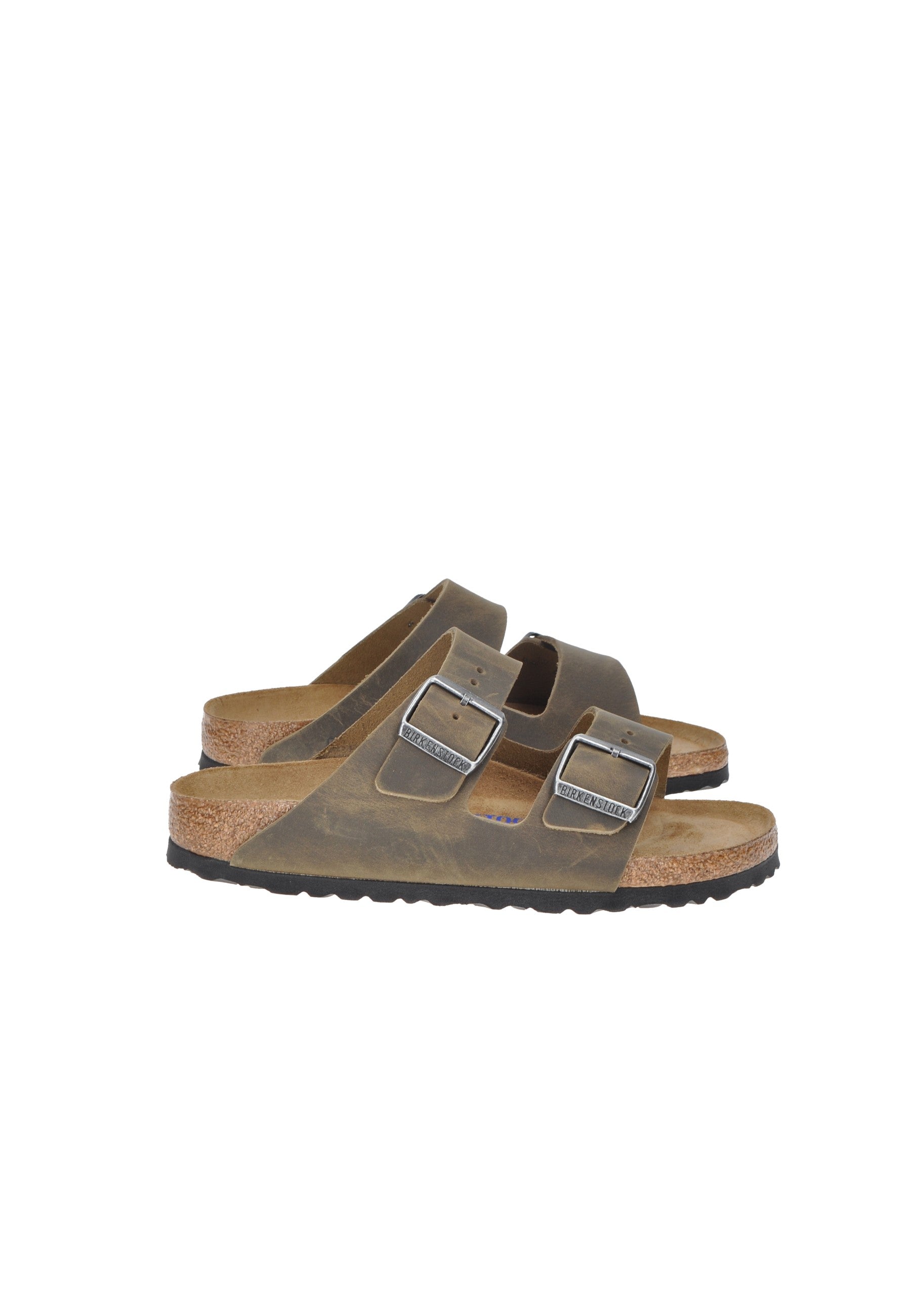 Sandalo BIRKENSTOCK Arizona in pelle con plantare anatomico soft e fibbie metalliche regolabili.