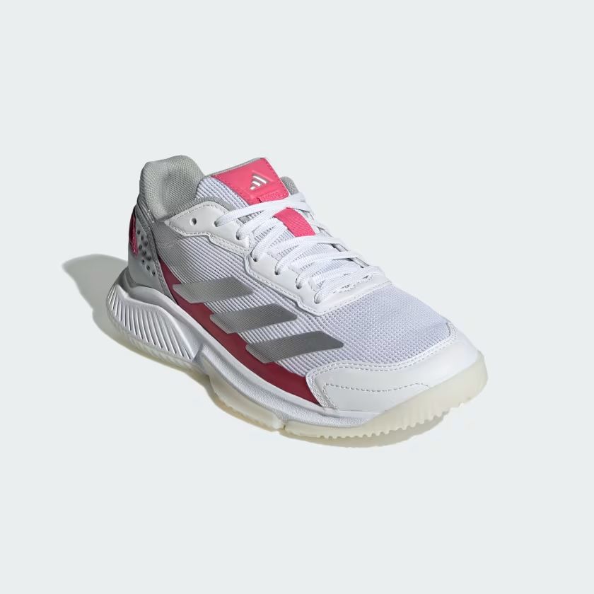 Scarpe da Padel Courtquick Donna Cloud White/Silver Metallic/Lucid Pink in vista laterale.