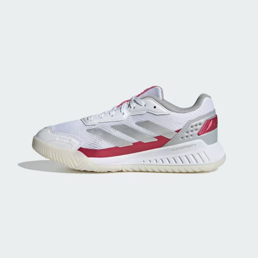 Scarpe da Padel Courtquick Donna Cloud White/Silver Metallic/Lucid Pink con tomaia leggera e suola flessibile.