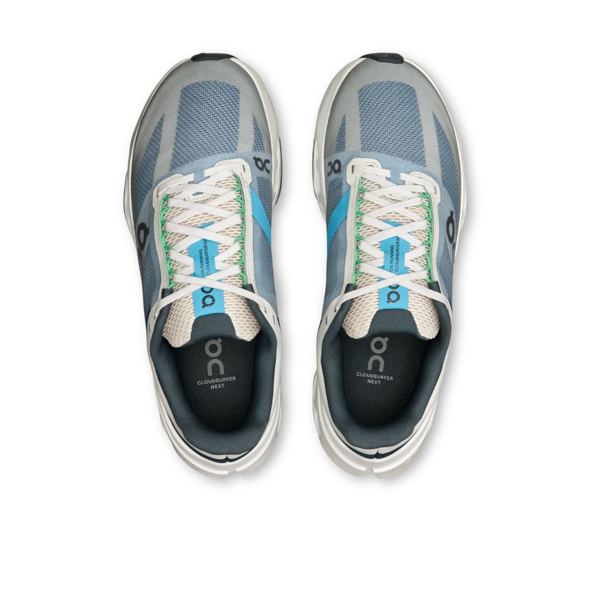 Scarpe Cloudsurfer Next Donna Niagara/White, vista dall'alto, design elegante e comfort estremo per la corsa.