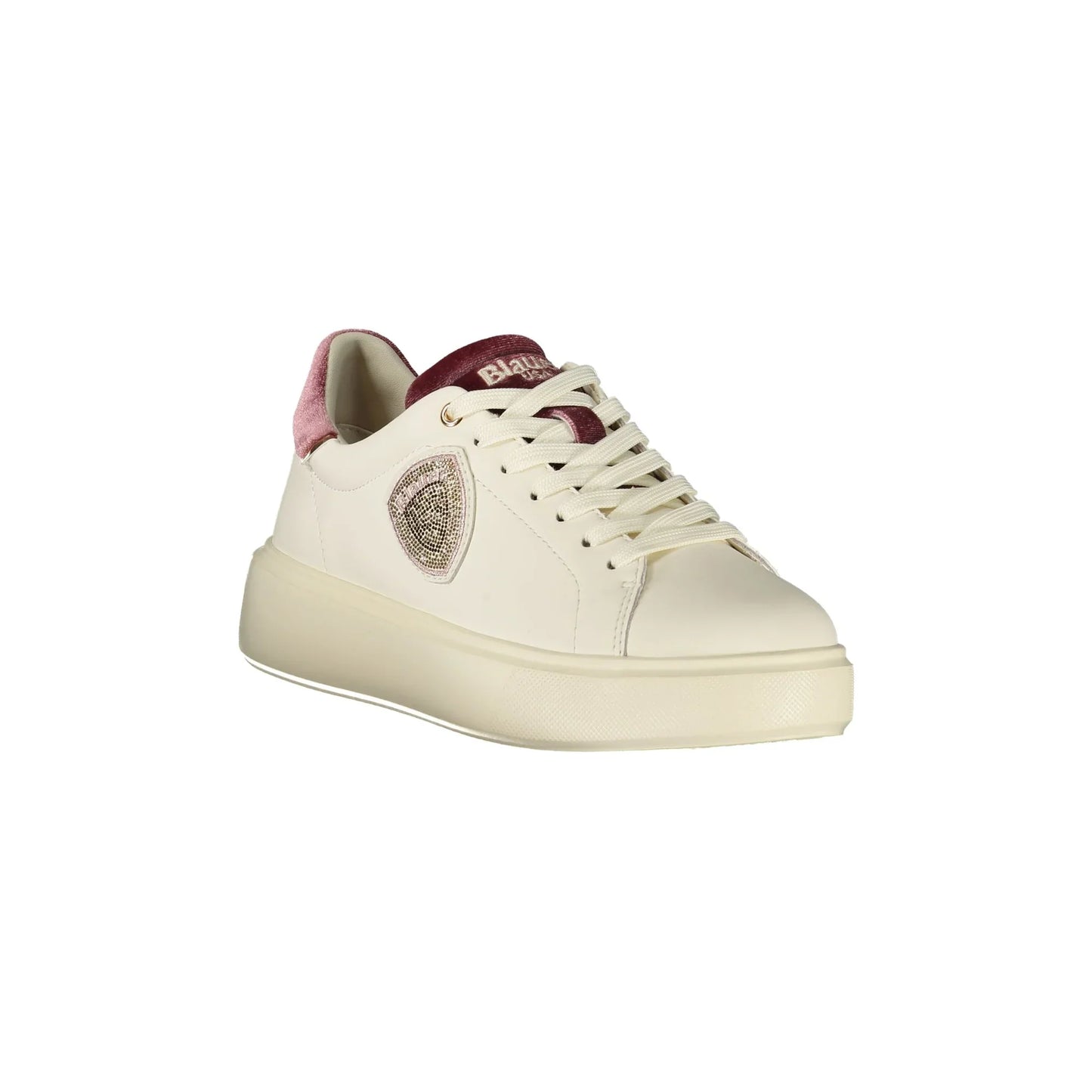 Weiße Damen-Sneaker von BLAUER mit Schnürsenkeln und antikrosa Details