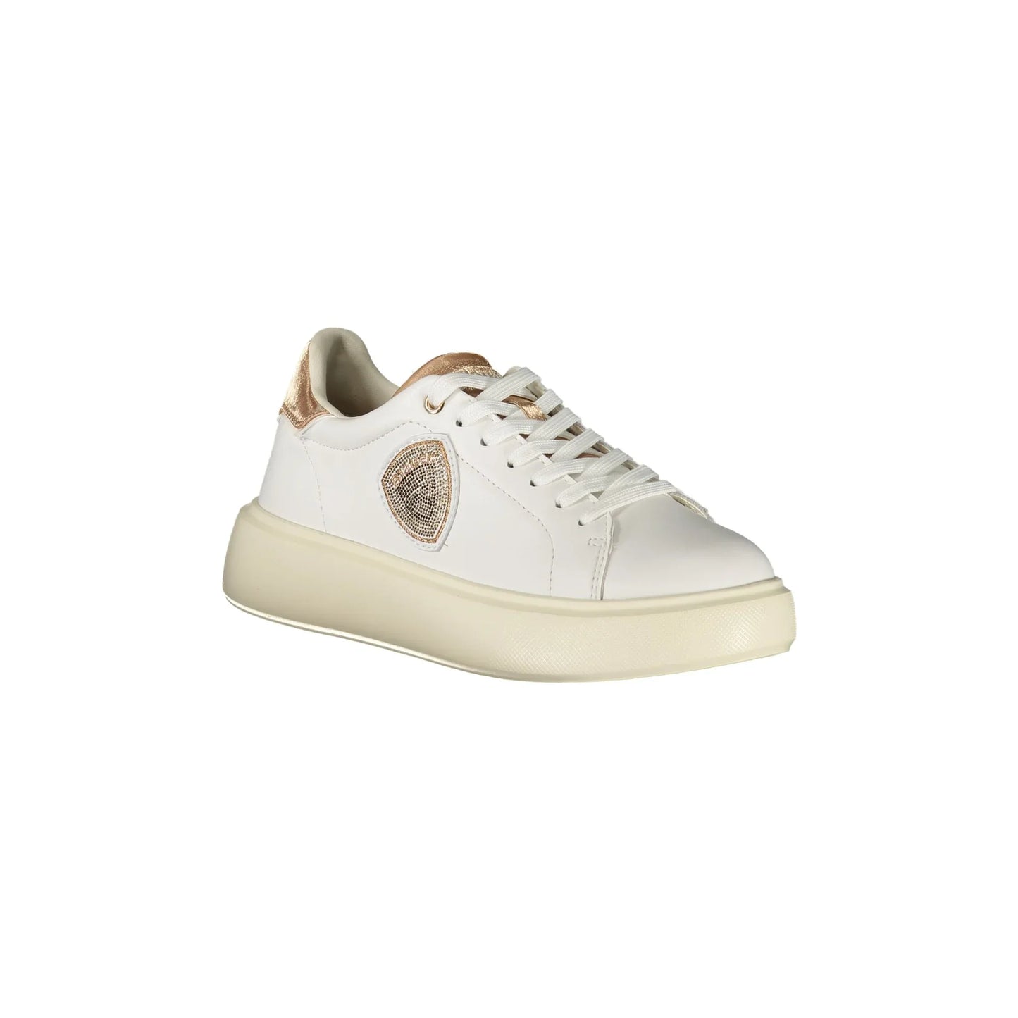 Weiße Damen-Sneaker von BLAUER mit Schnürsenkeln und bronzefarbenen Details