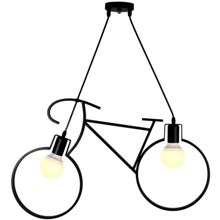 Black Metal Bicycle-Shaped Pendant Light with 2 E27 Sockets 