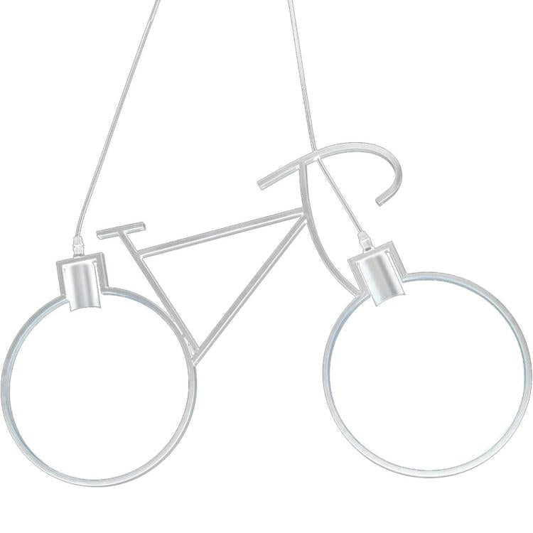 Bicycle-Shaped Pendant Light in White Metal with 2 E27 Sockets 