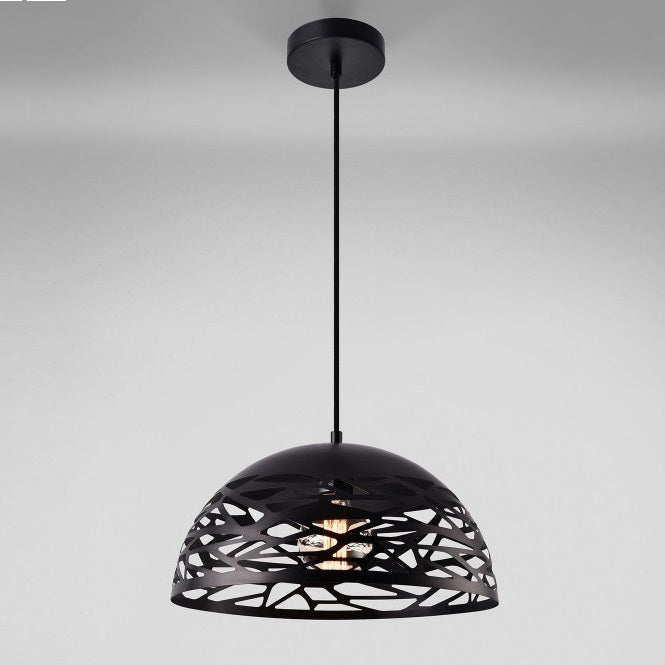 Modern Pendant Chandelier with Perforated Woven Iron Lampshade, E27, Black