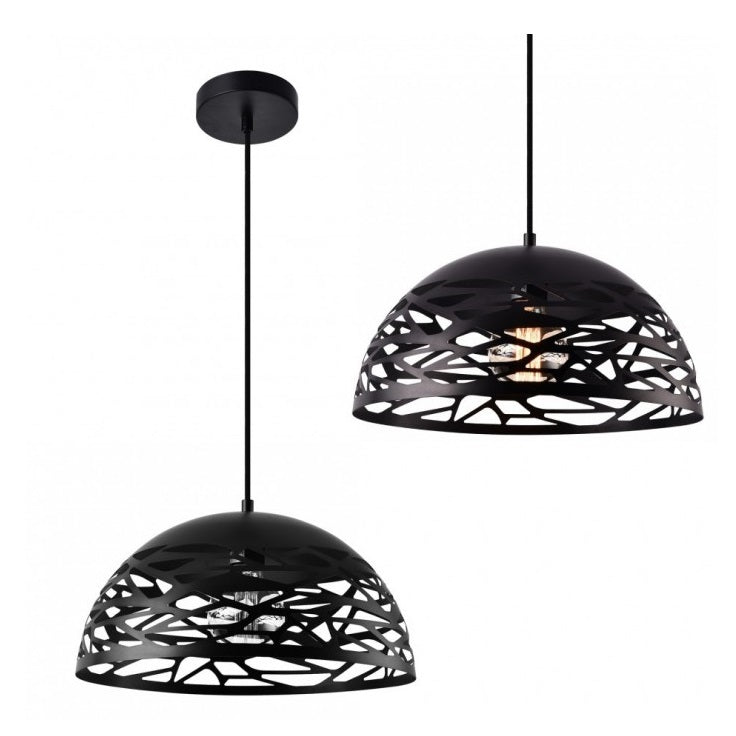 Modern Pendant Chandelier with Perforated Woven Iron Lampshade, E27, Black