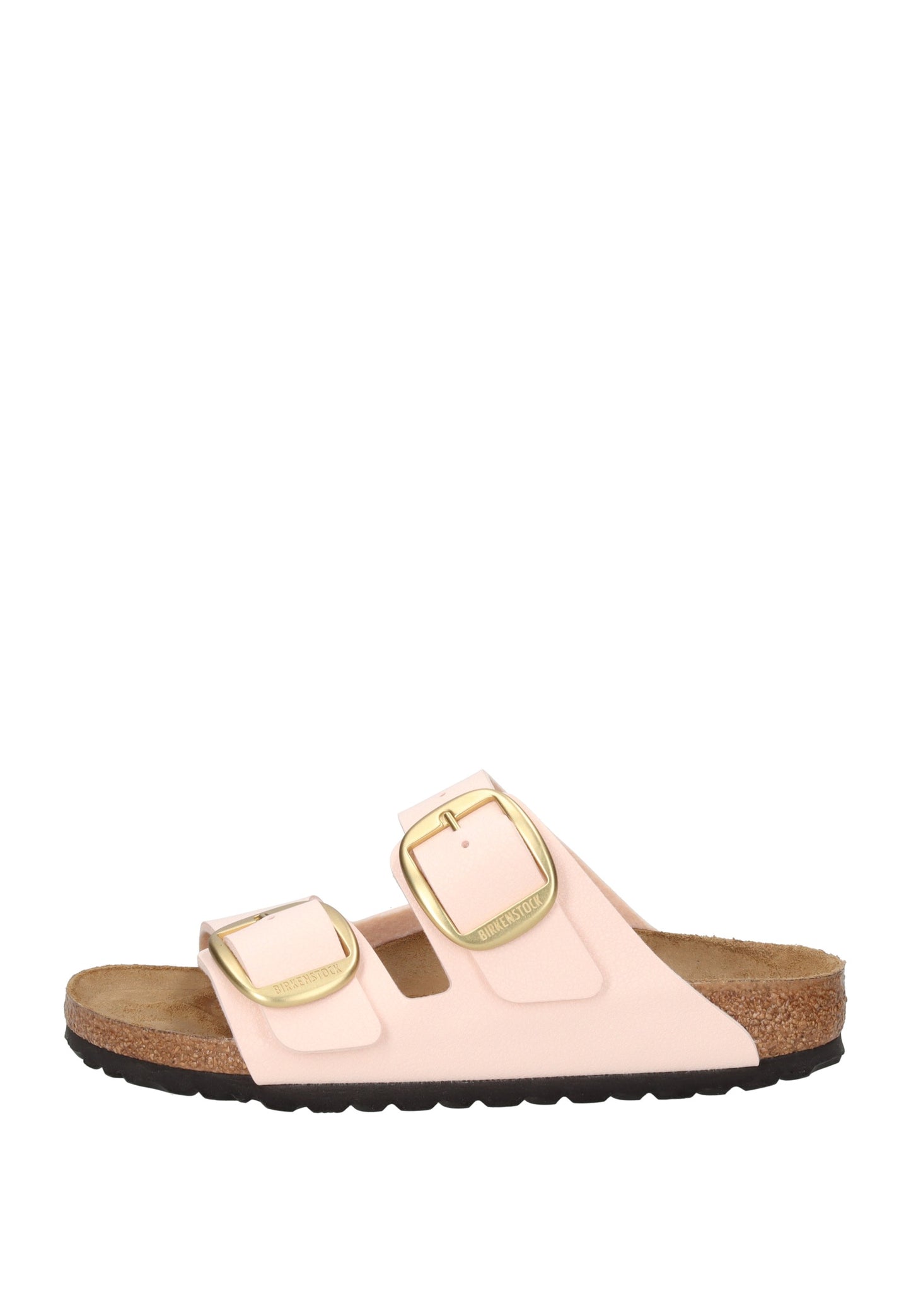 1031566 Sandalo BIRKENSTOCK in rosa con fibbie dorate e suola in gomma, stile anatomico.