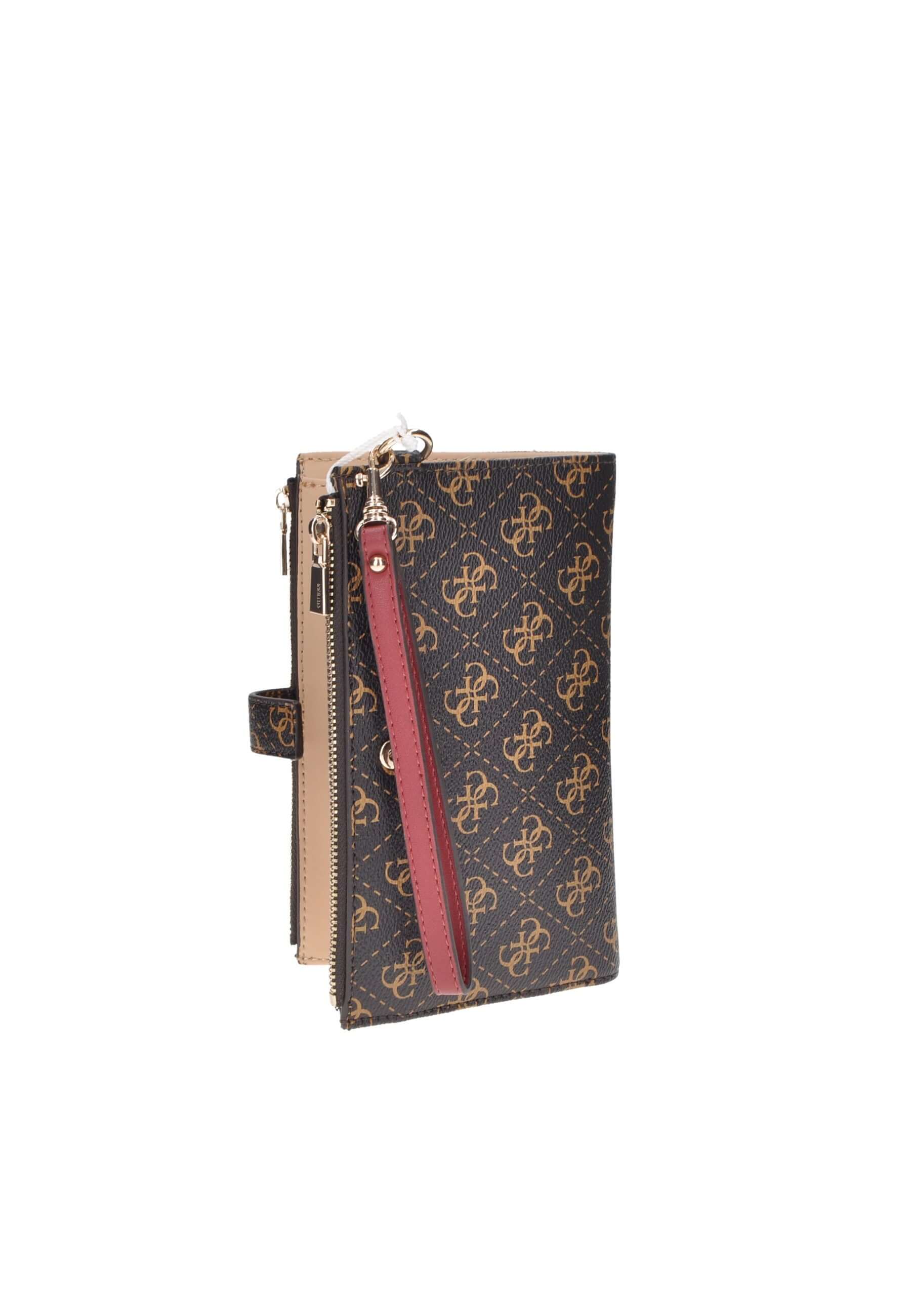 Portafoglio GUESS in ecopelle ecosostenibile, con tasche, cerniera lampo e dettagli in oro, dimensioni 21x10x2 cm.