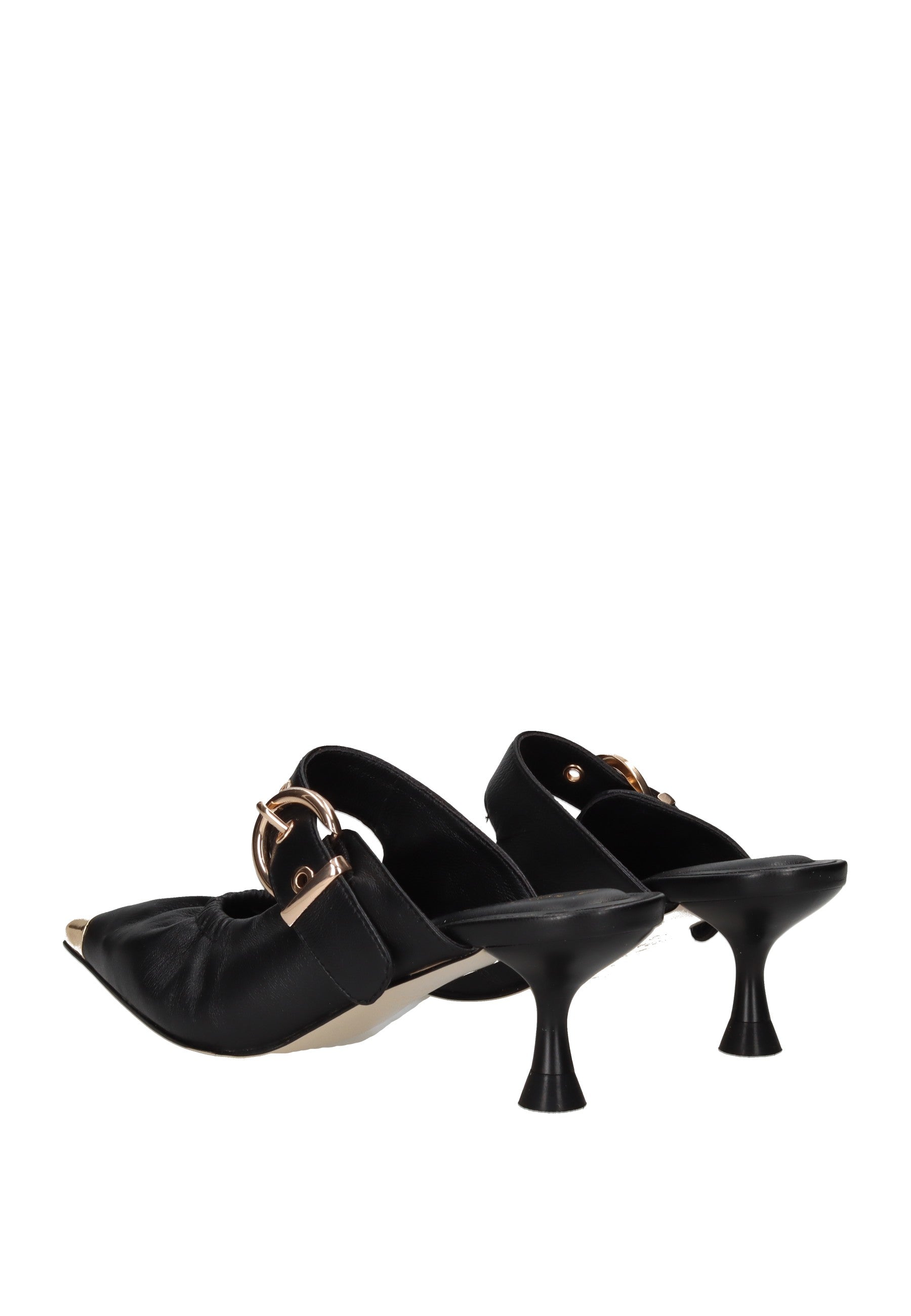 S6GLOW03/LEA Sandalo APEPAZZA in pelle nera con fibbia, tacco 6 cm, sottopiede in memory foam.