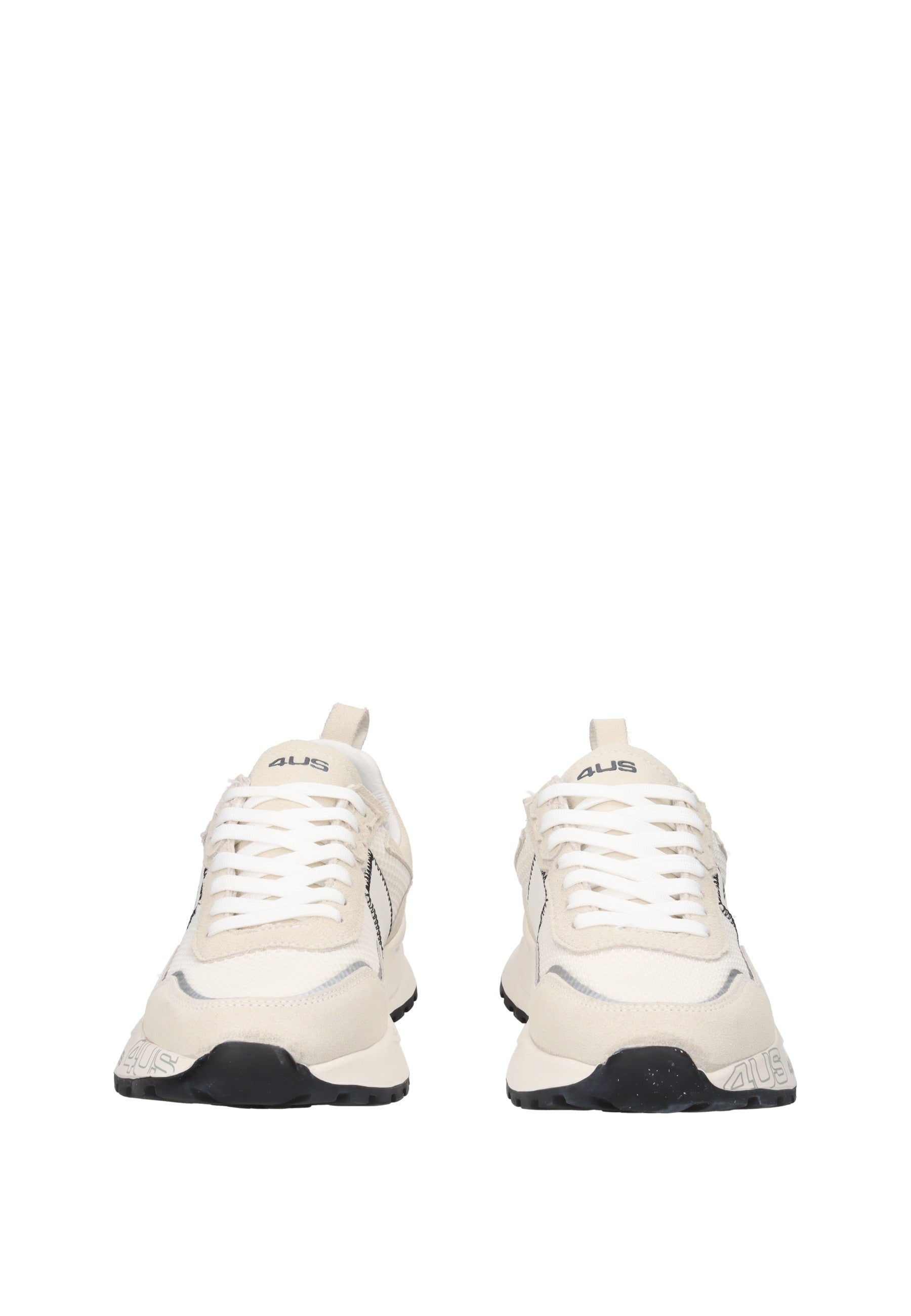 4US-13 sneaker PACIOTTI 4US in cream suede and fabric, featuring laces and a rubber sole for comfort and style.