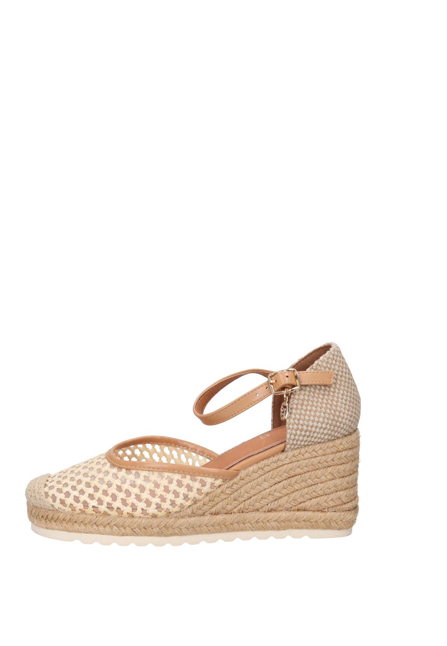 GH112 Espadrillas GOLD&GOLD side view with ankle strap and 8 cm wedge heel
